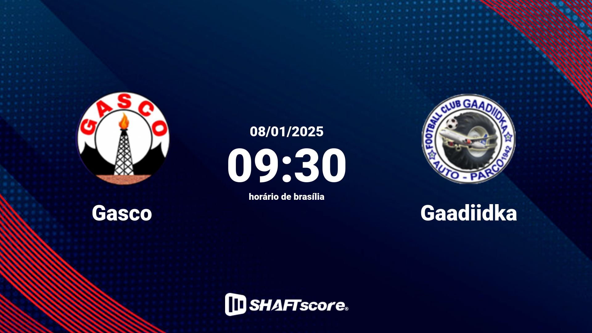 Estatísticas do jogo Gasco vs Gaadiidka 08.01 09:30