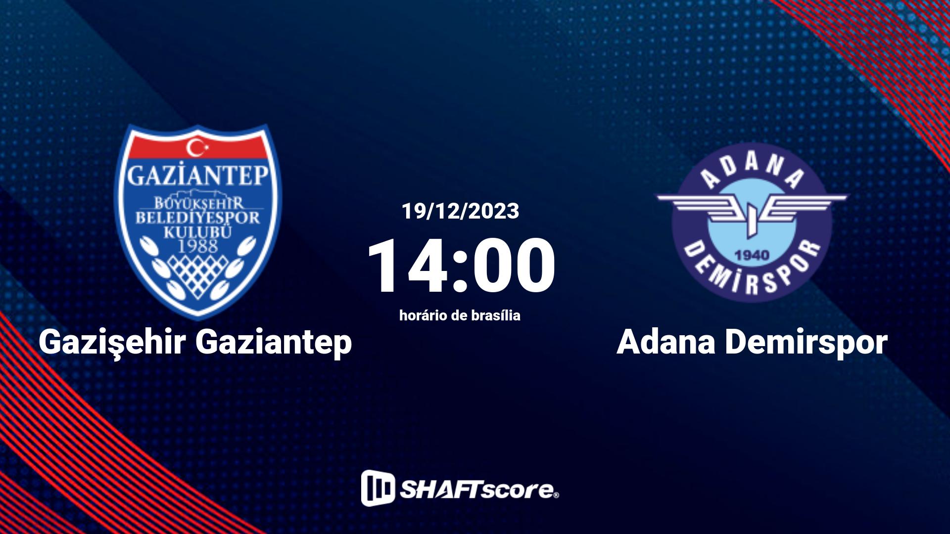 Estatísticas do jogo Gazişehir Gaziantep vs Adana Demirspor 19.12 14:00