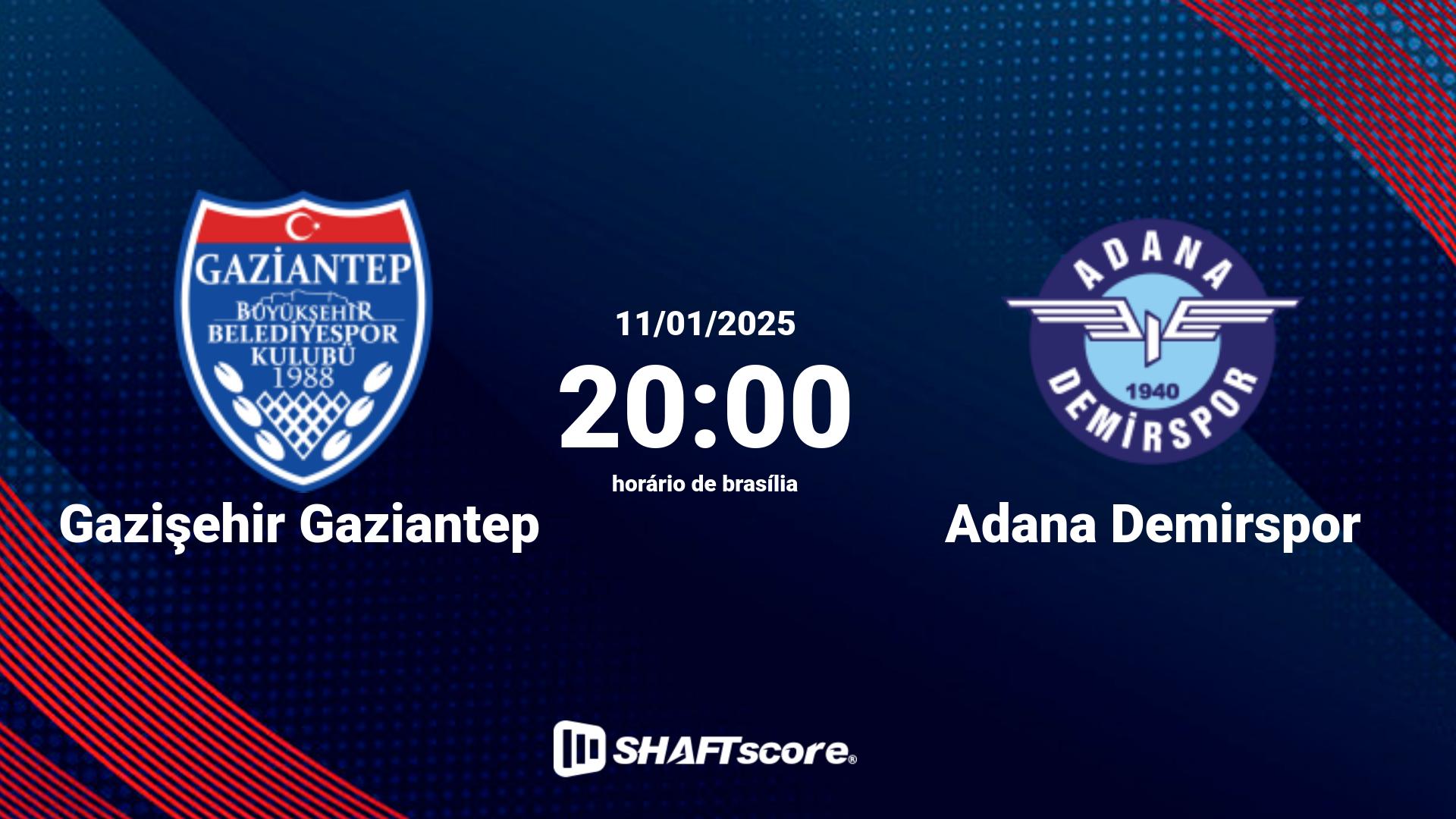 Estatísticas do jogo Gazişehir Gaziantep vs Adana Demirspor 11.01 20:00