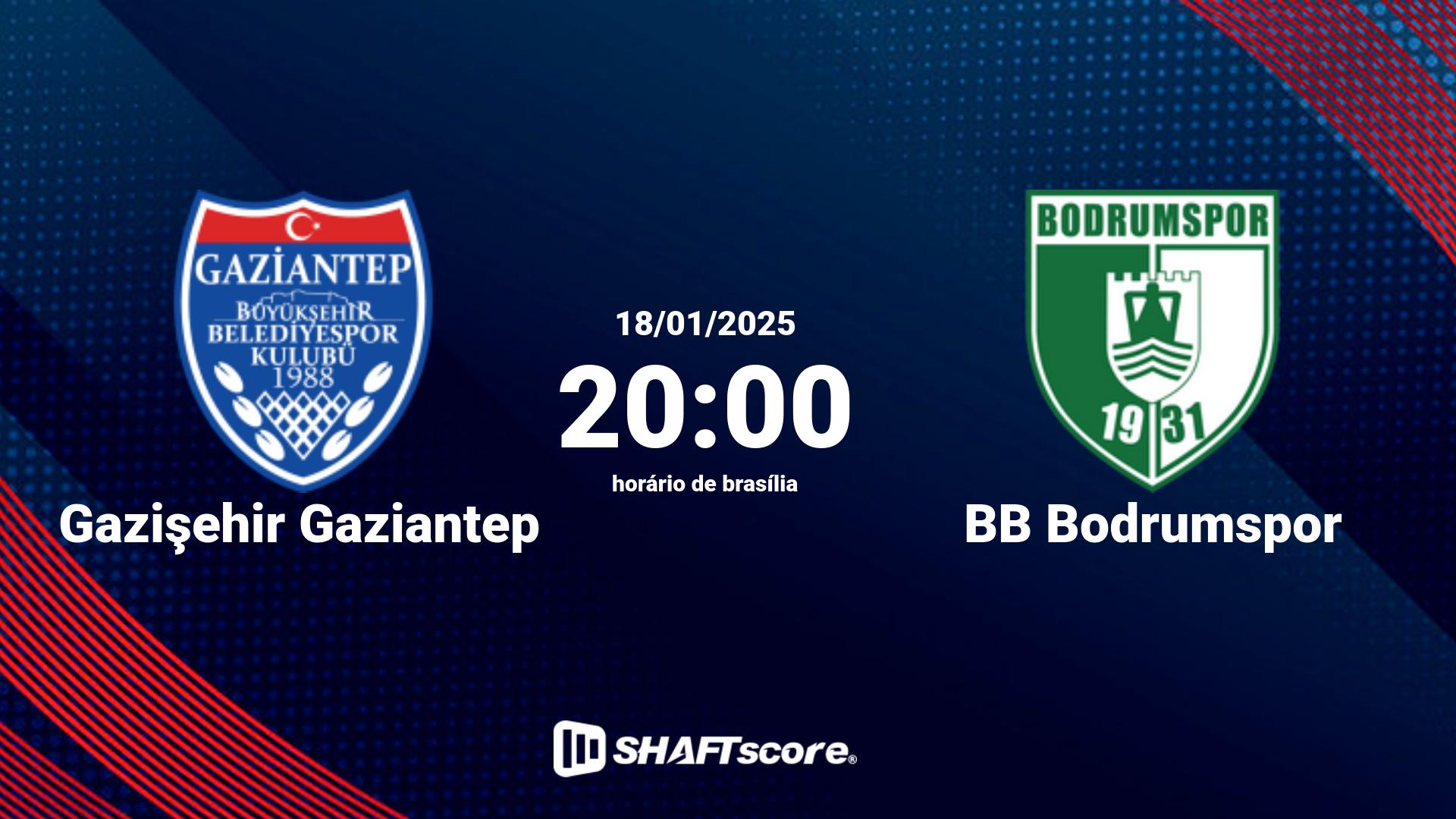 Estatísticas do jogo Gazişehir Gaziantep vs BB Bodrumspor 18.01 20:00