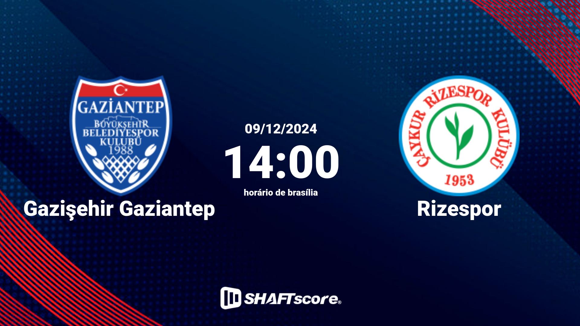 Estatísticas do jogo Gazişehir Gaziantep vs Rizespor 09.12 14:00