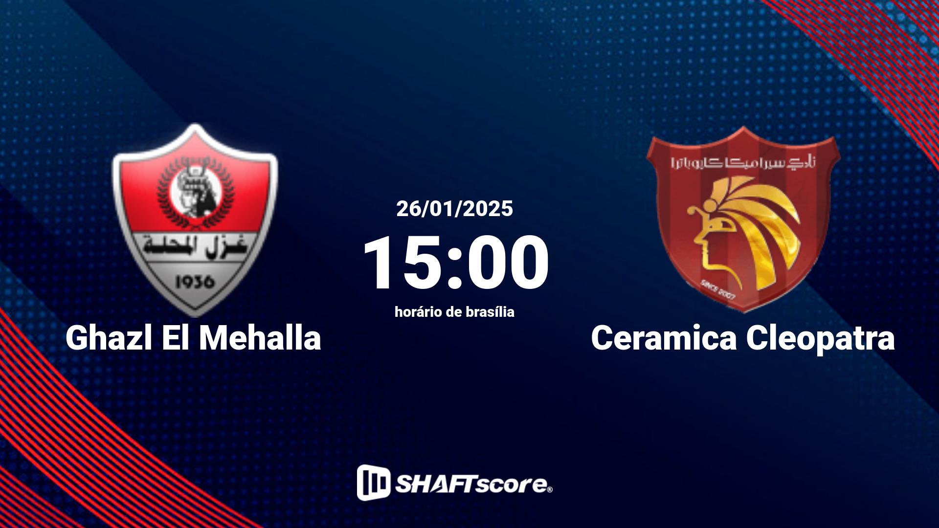 Estatísticas do jogo Ghazl El Mehalla vs Ceramica Cleopatra 26.01 15:00