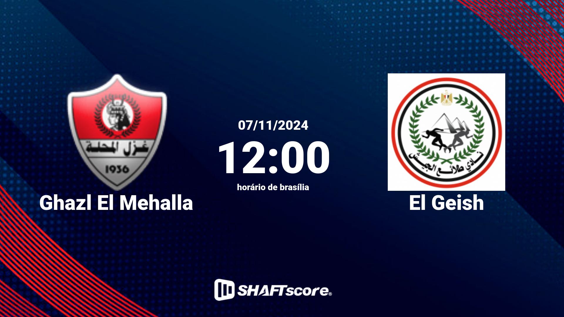 Estatísticas do jogo Ghazl El Mehalla vs El Geish 07.11 12:00