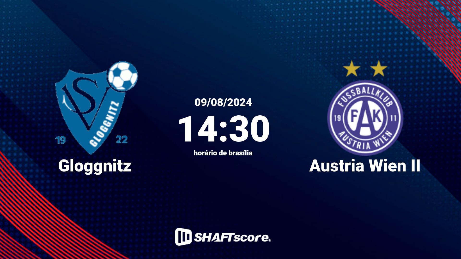 Estatísticas do jogo Gloggnitz vs Austria Wien II 09.08 14:30