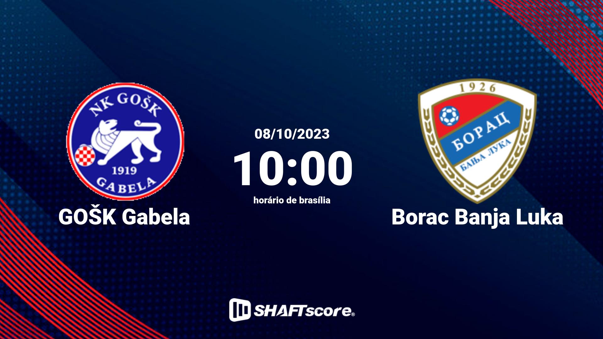 Estatísticas do jogo GOŠK Gabela vs Borac Banja Luka 08.10 10:00