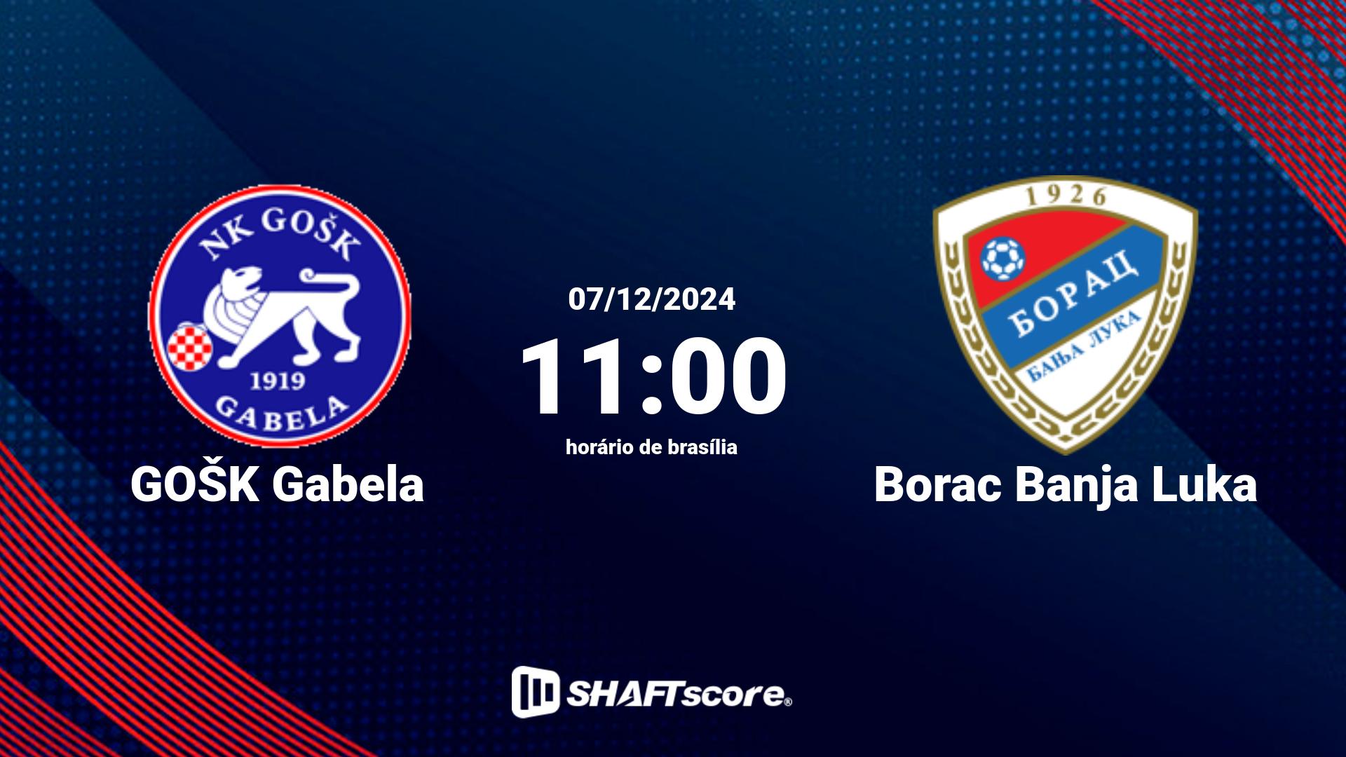 Estatísticas do jogo GOŠK Gabela vs Borac Banja Luka 07.12 11:00