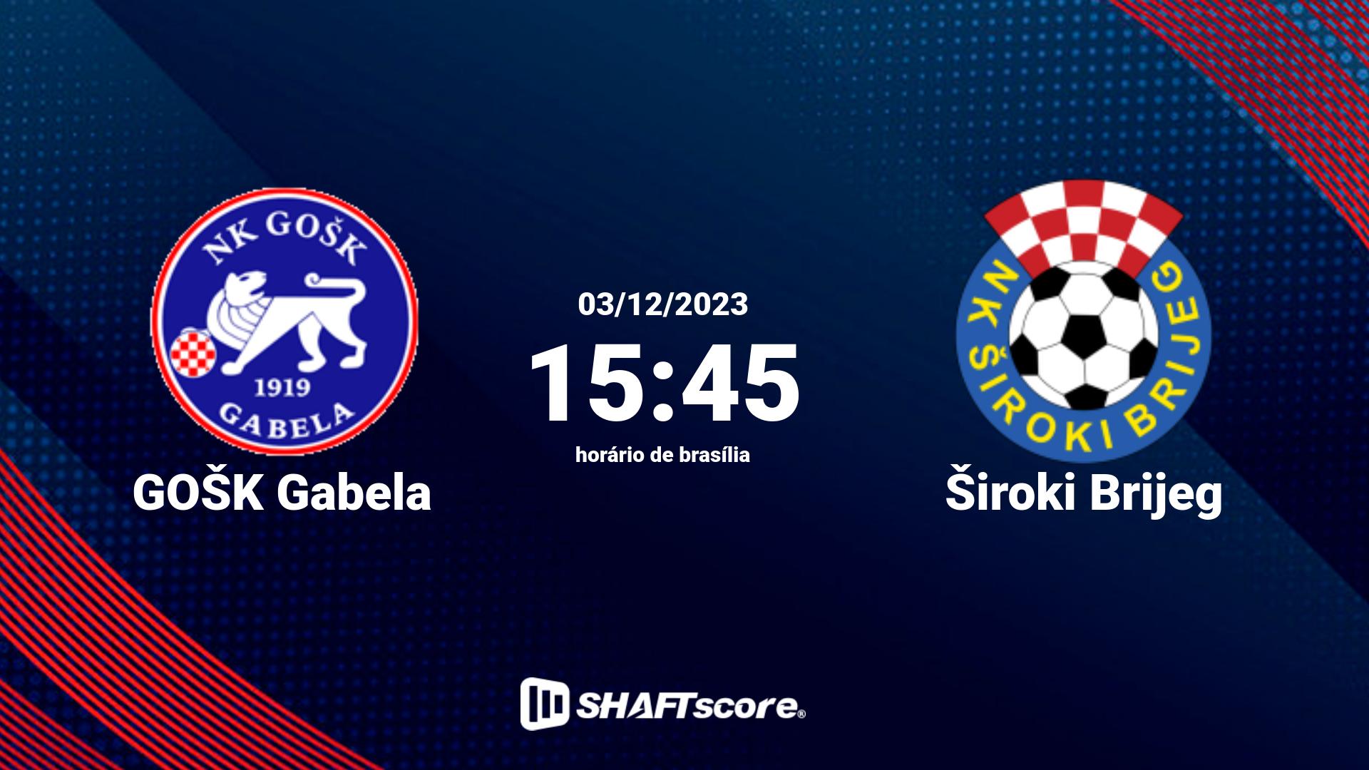 Estatísticas do jogo GOŠK Gabela vs Široki Brijeg 03.12 15:45