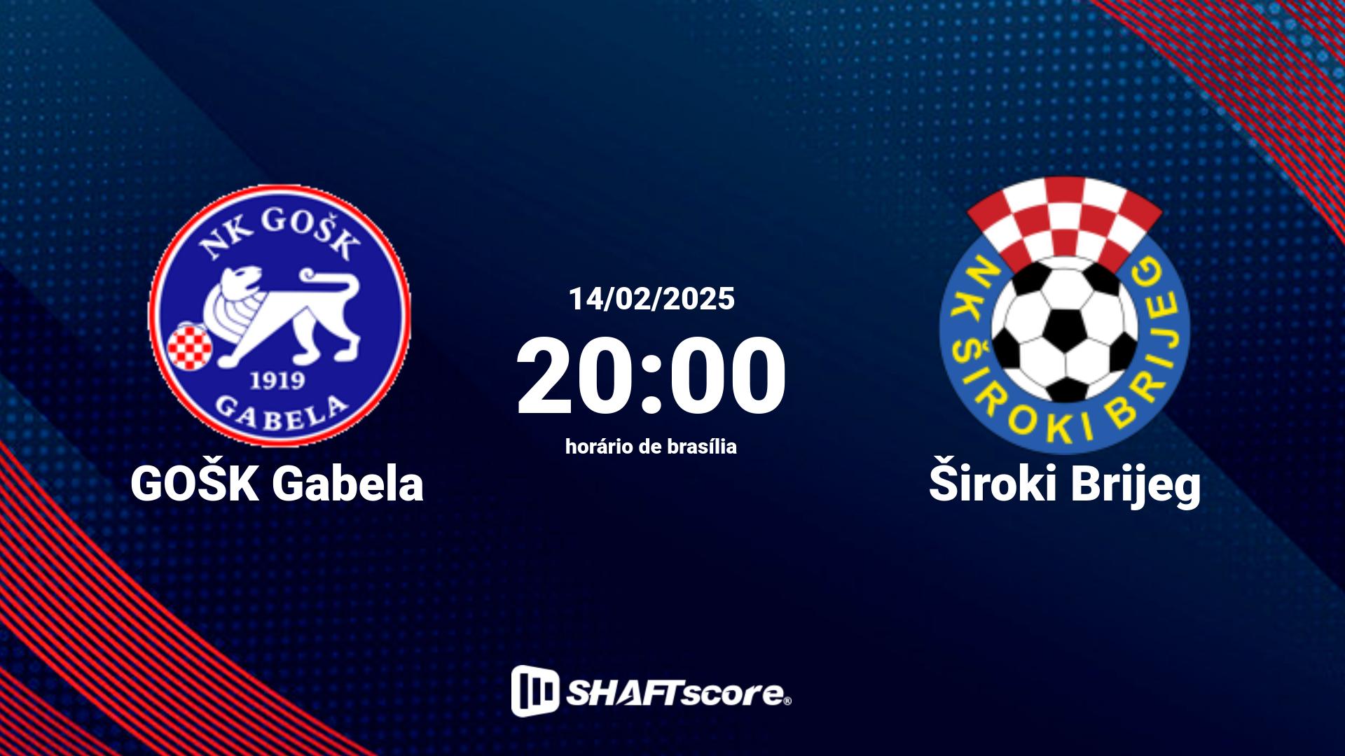 Estatísticas do jogo GOŠK Gabela vs Široki Brijeg 14.02 20:00