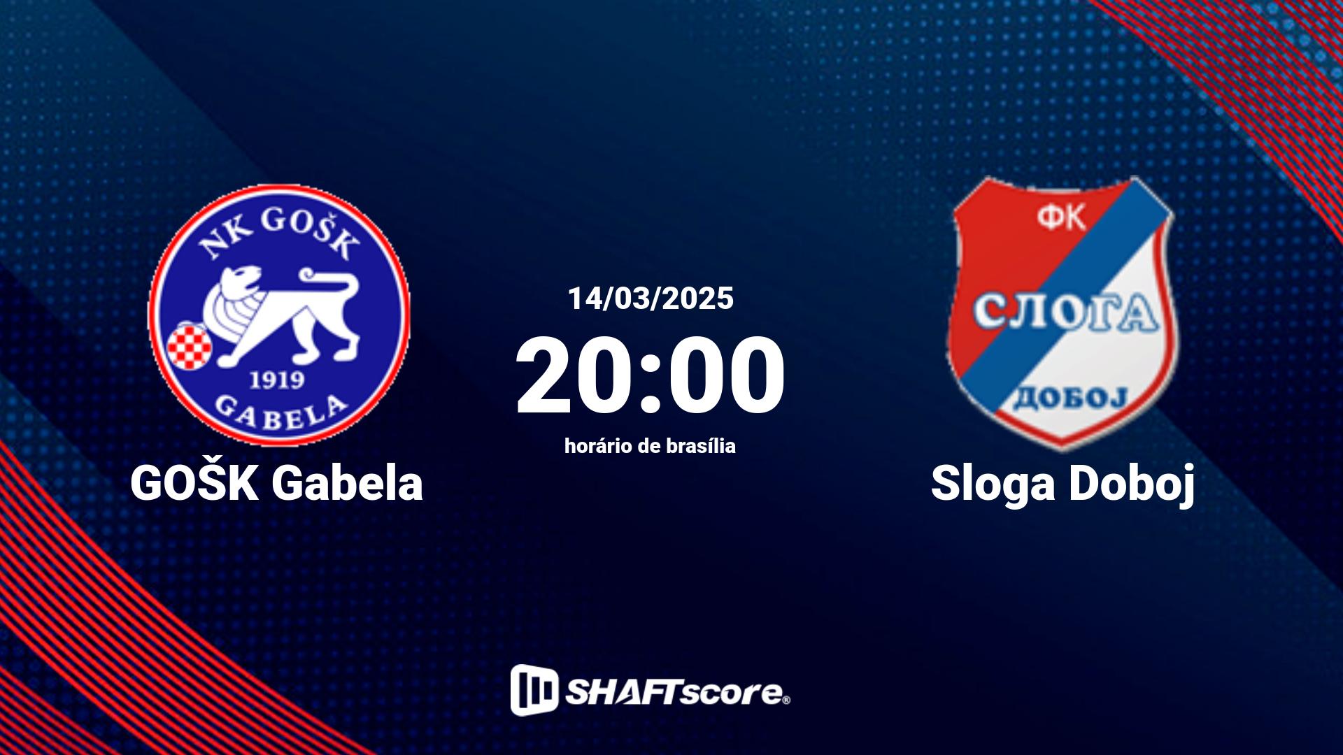 Estatísticas do jogo GOŠK Gabela vs Sloga Doboj 14.03 20:00