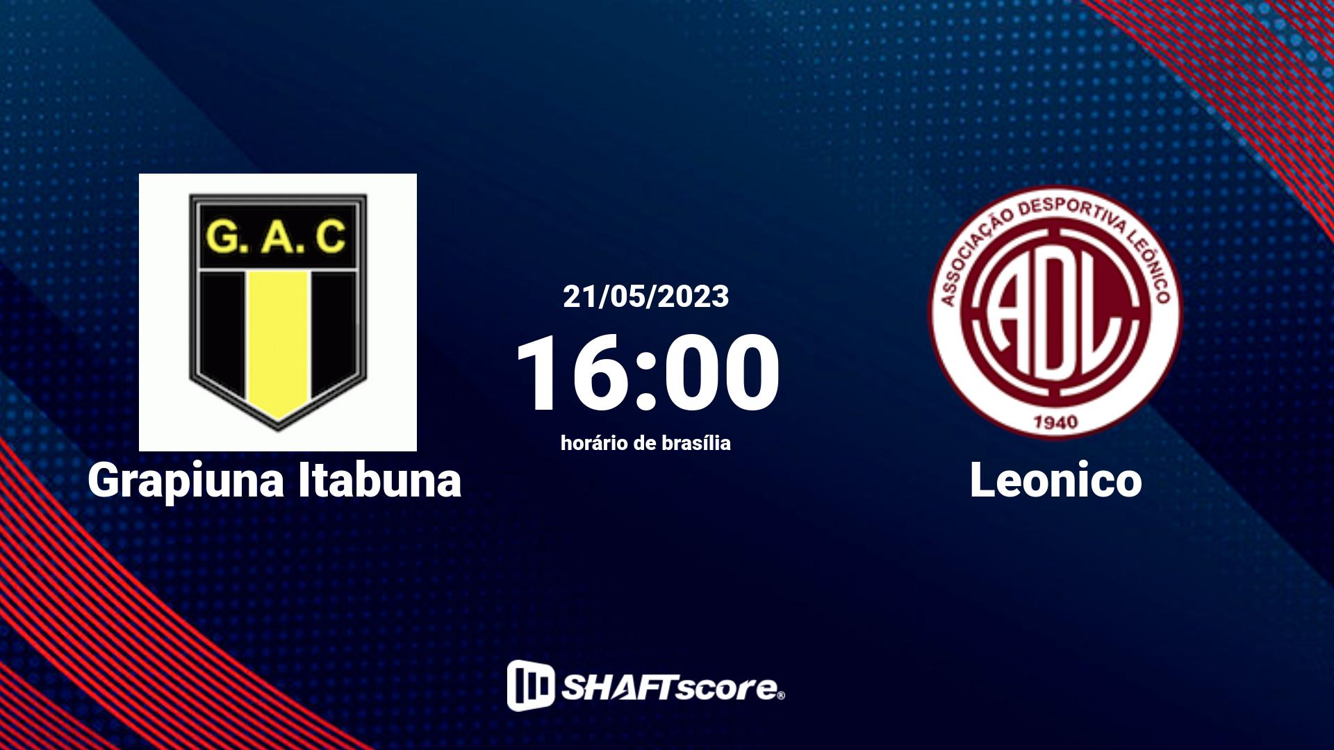 Estatísticas do jogo Grapiuna Itabuna vs Leonico 21.05 16:00