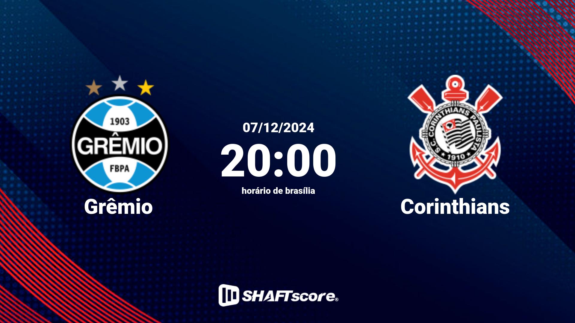 Estatísticas do jogo Grêmio vs Corinthians 07.12 20:00