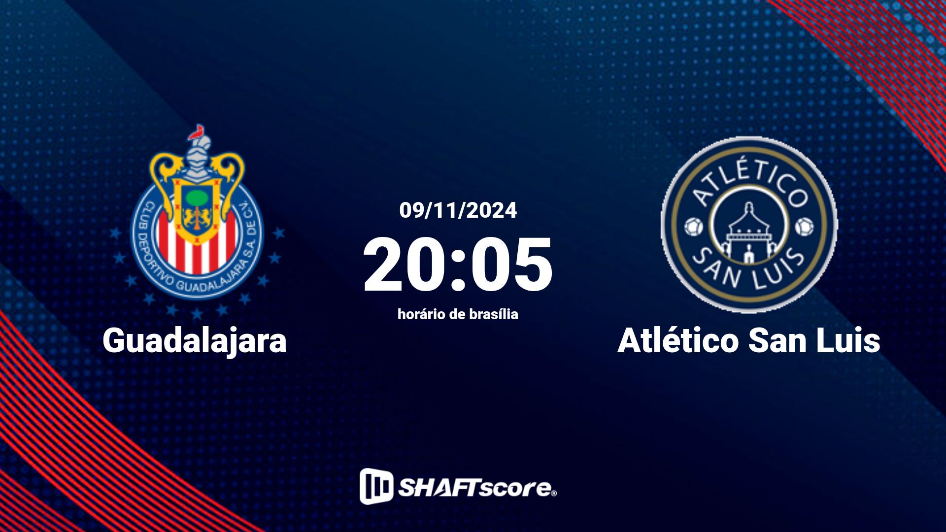 Estatísticas do jogo Guadalajara vs Atlético San Luis 09.11 20:05