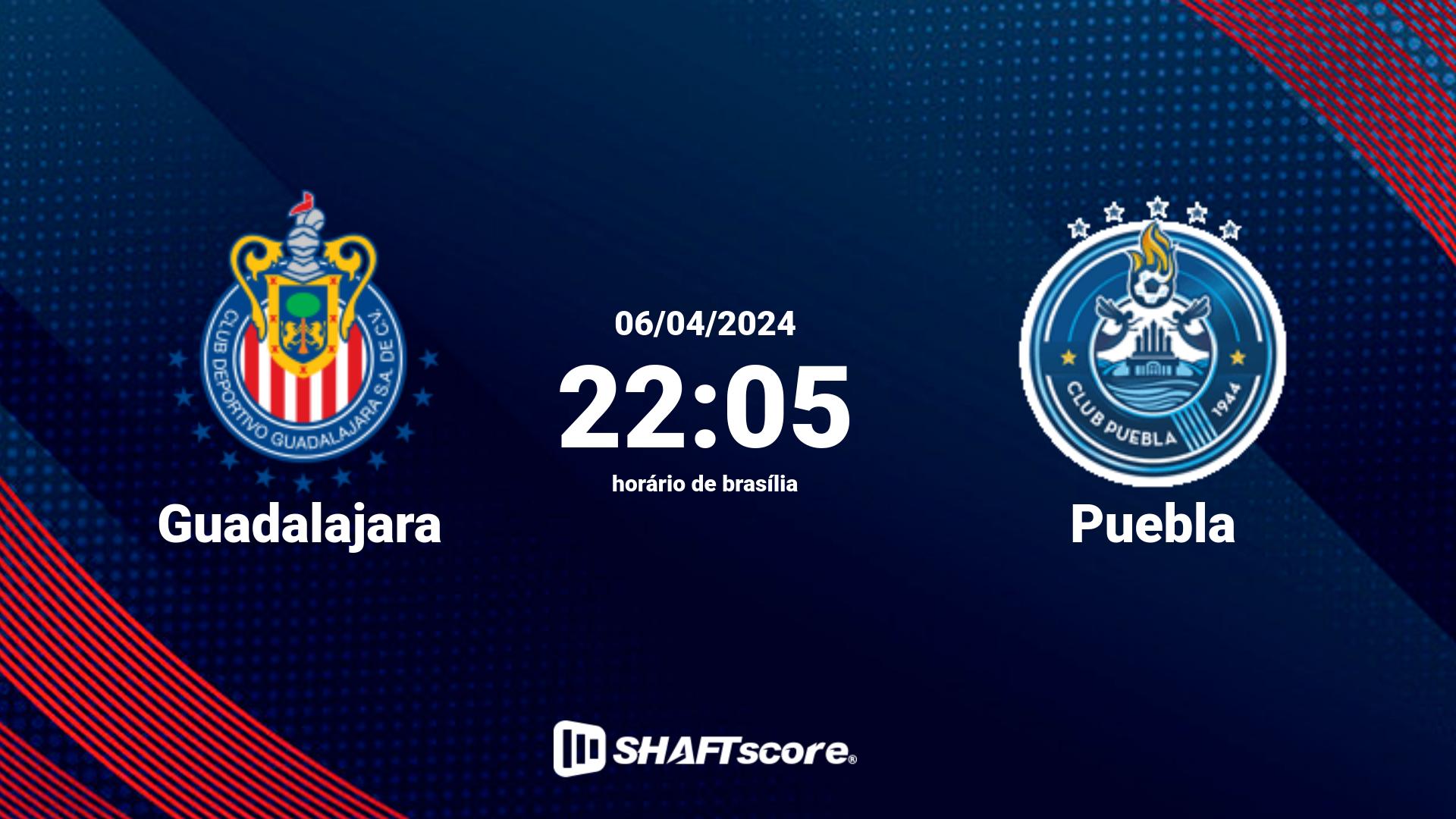 Estatísticas do jogo Guadalajara vs Puebla 06.04 22:05