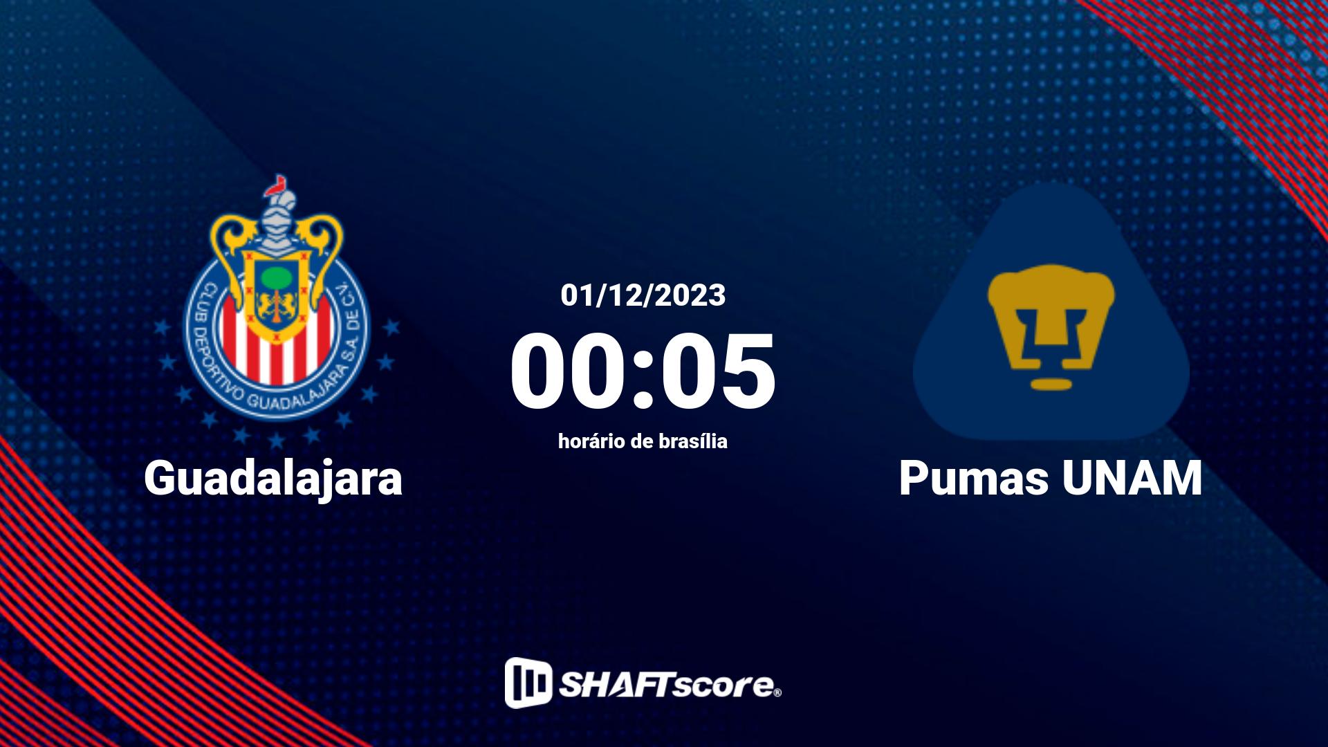 Estatísticas do jogo Guadalajara vs Pumas UNAM 01.12 00:05