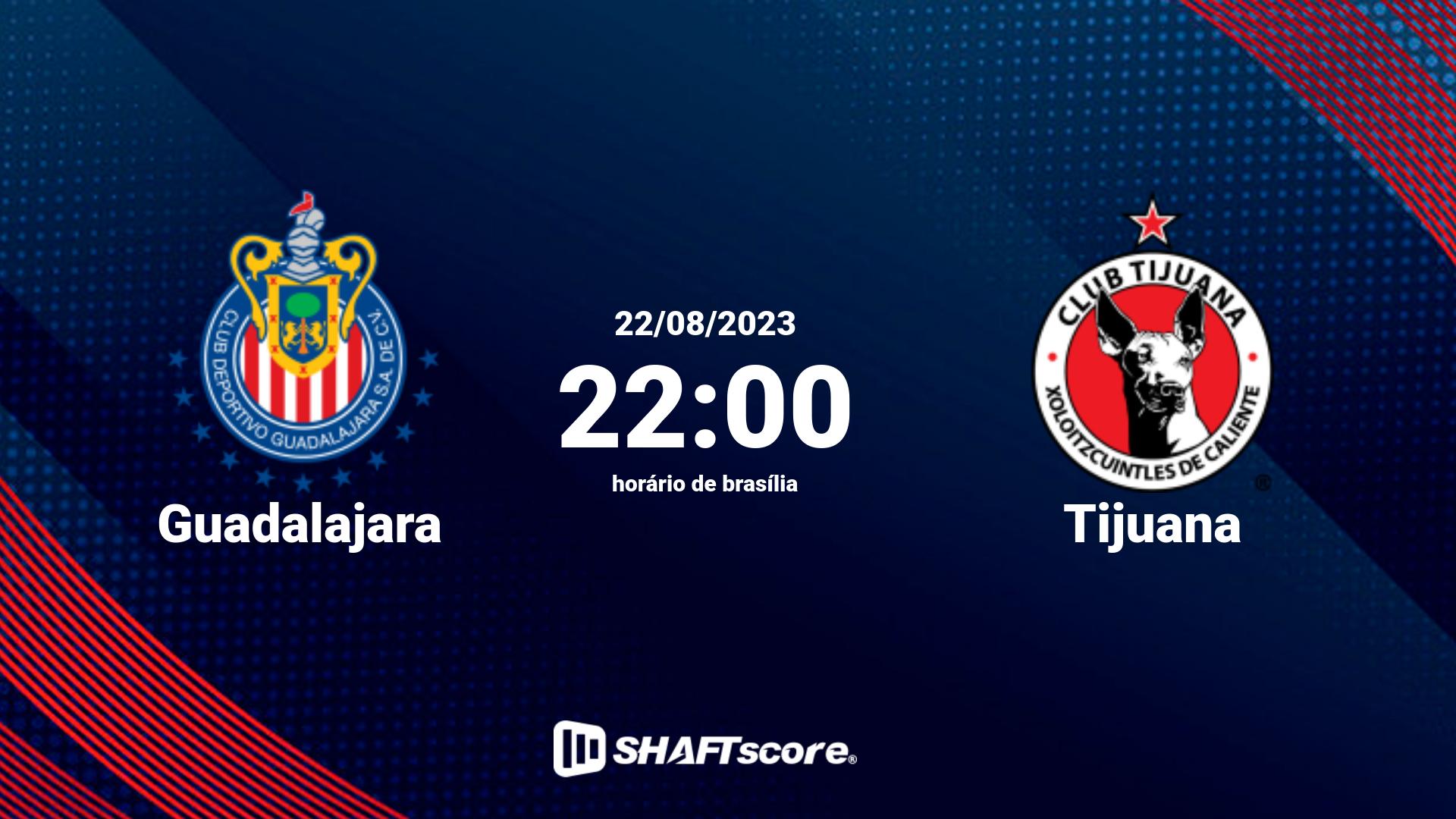 Estatísticas do jogo Guadalajara vs Tijuana 22.08 22:00