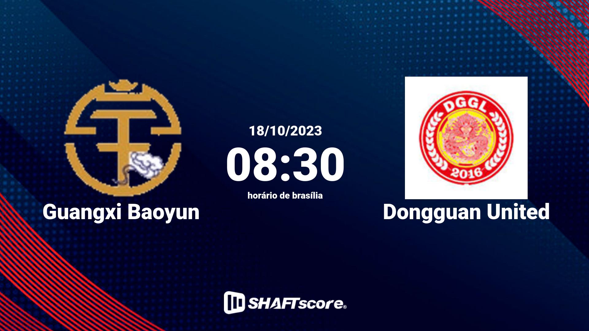 Estatísticas do jogo Guangxi Baoyun vs Dongguan United 18.10 08:30