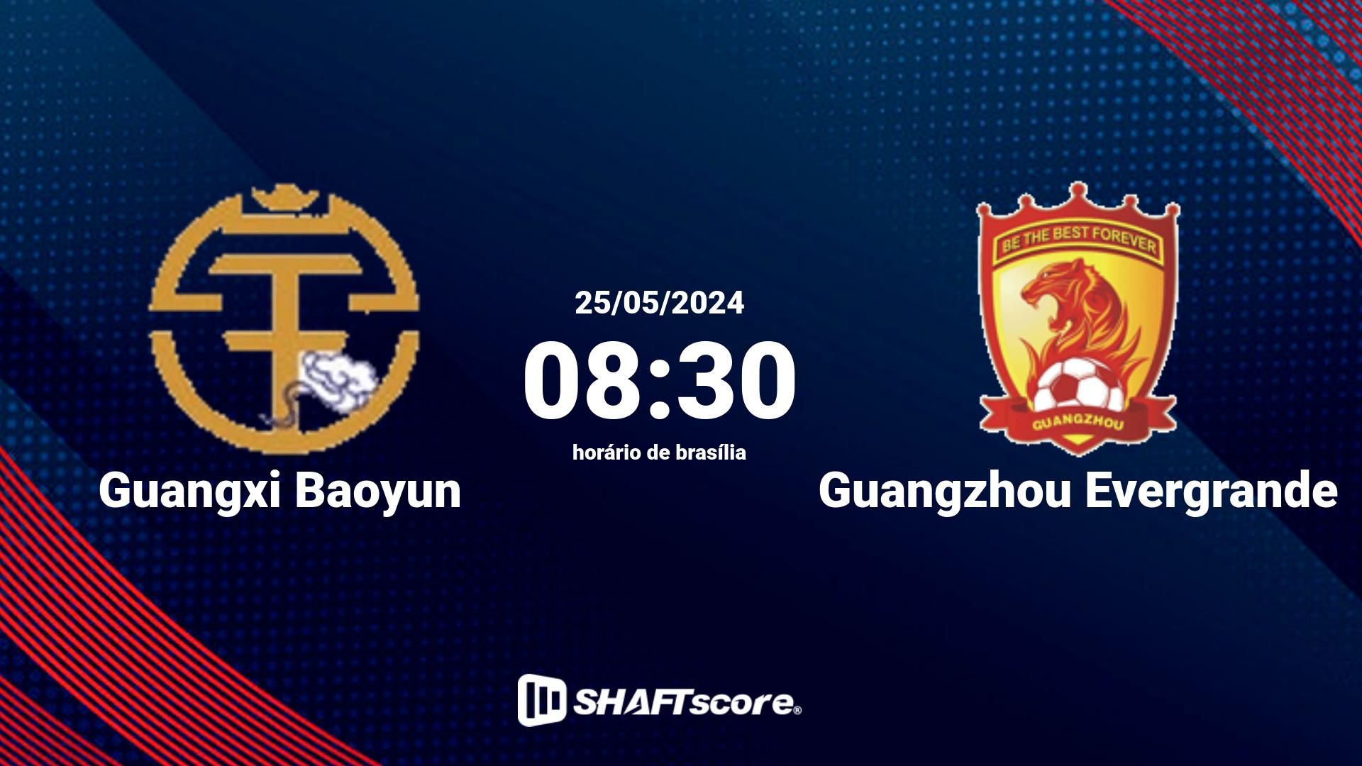 Estatísticas do jogo Guangxi Baoyun vs Guangzhou Evergrande 25.05 08:30