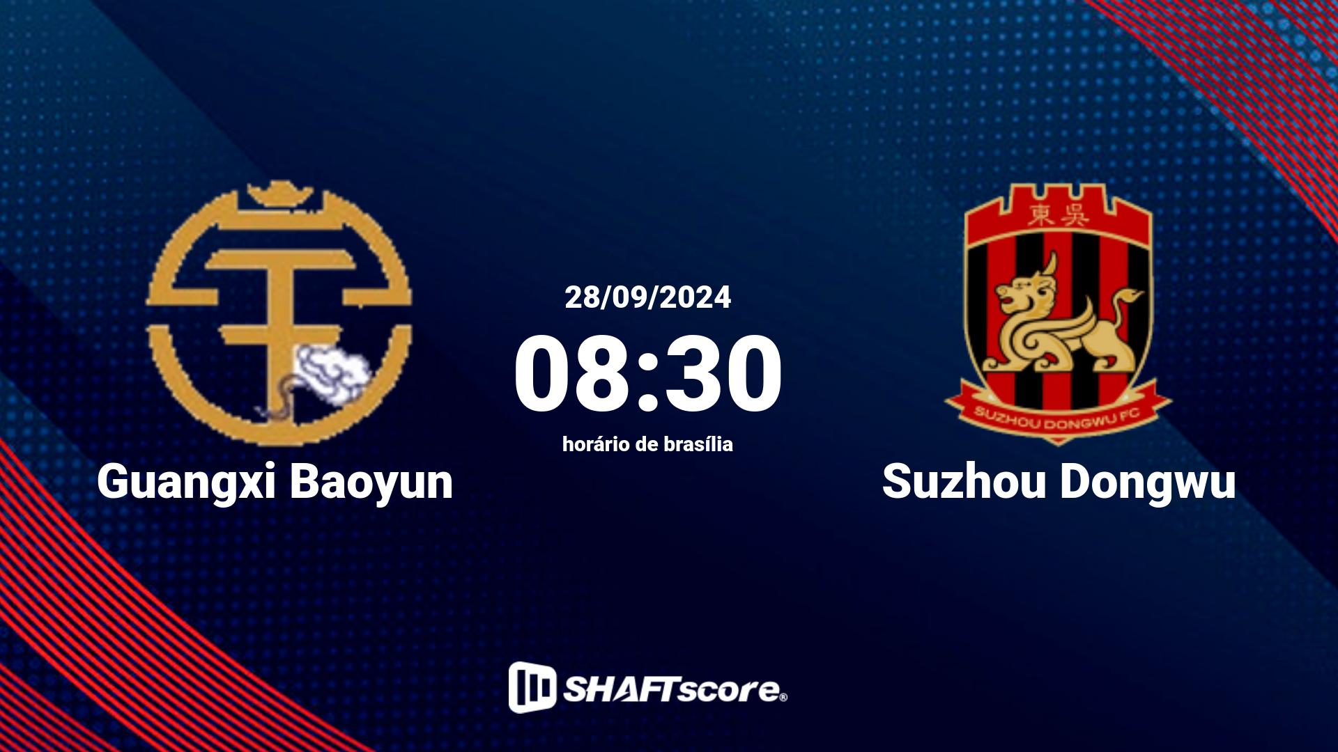 Estatísticas do jogo Guangxi Baoyun vs Suzhou Dongwu 28.09 08:30