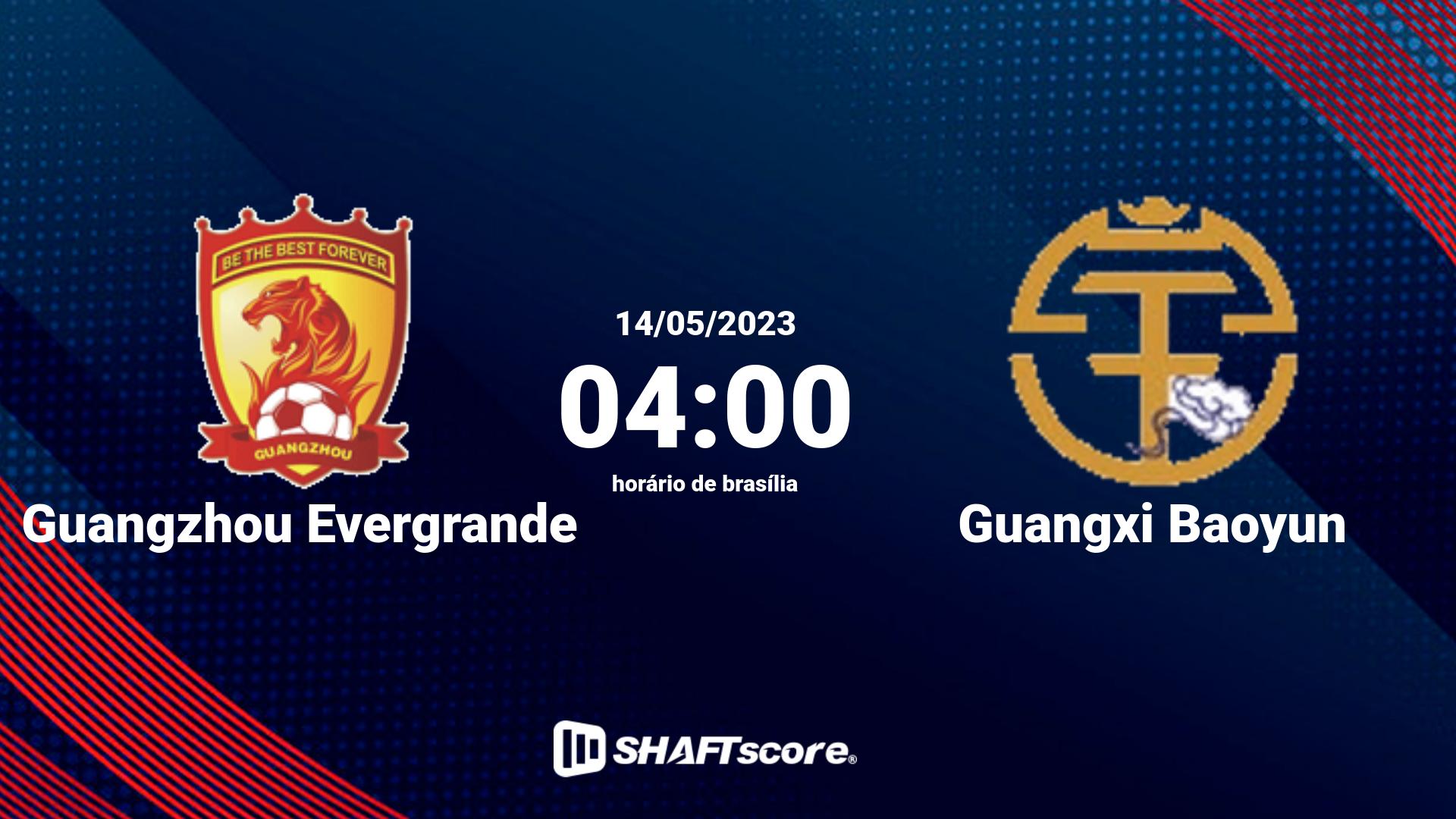 Estatísticas do jogo Guangzhou Evergrande vs Guangxi Baoyun 14.05 04:00