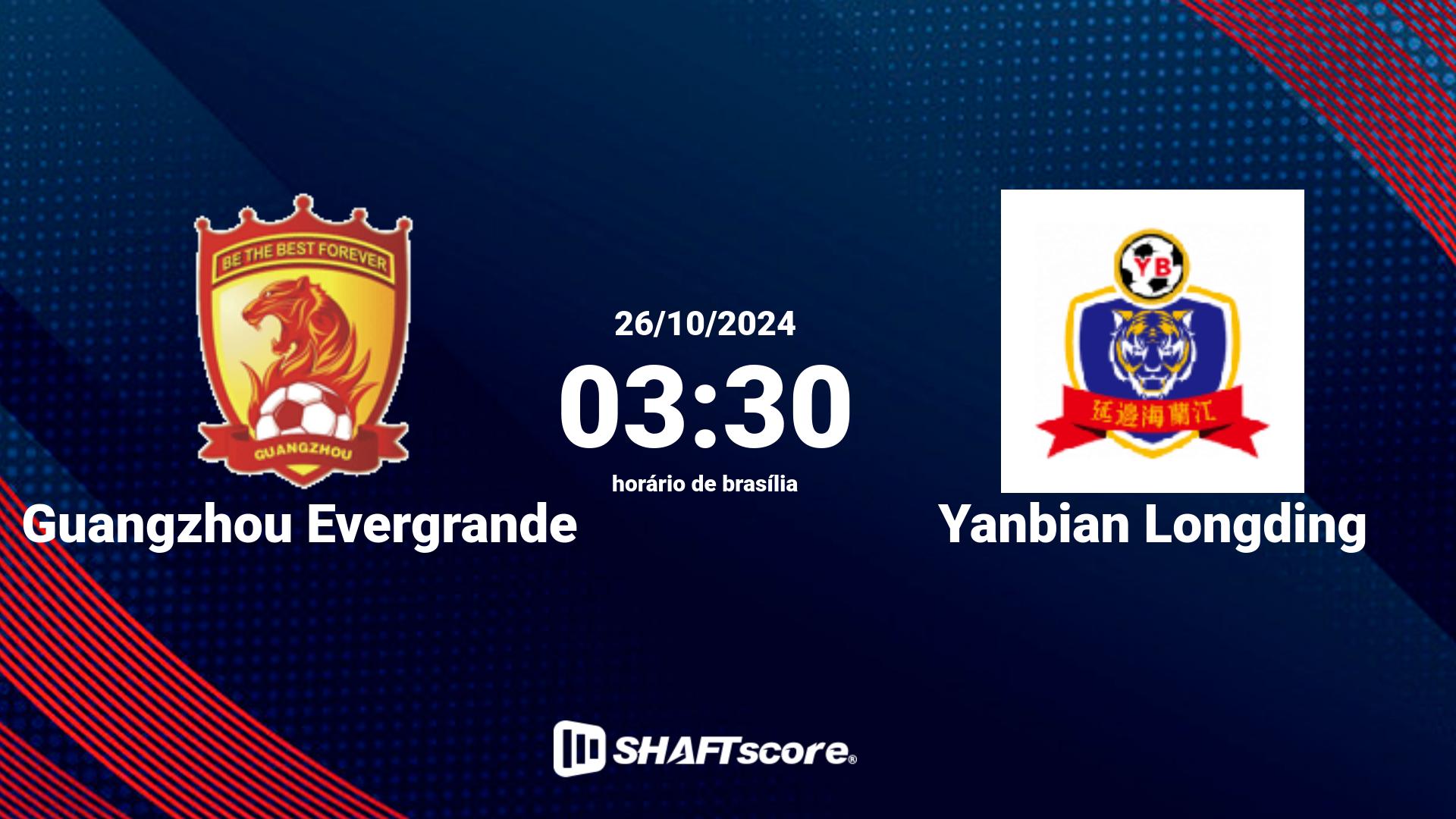 Estatísticas do jogo Guangzhou Evergrande vs Yanbian Longding 26.10 03:30