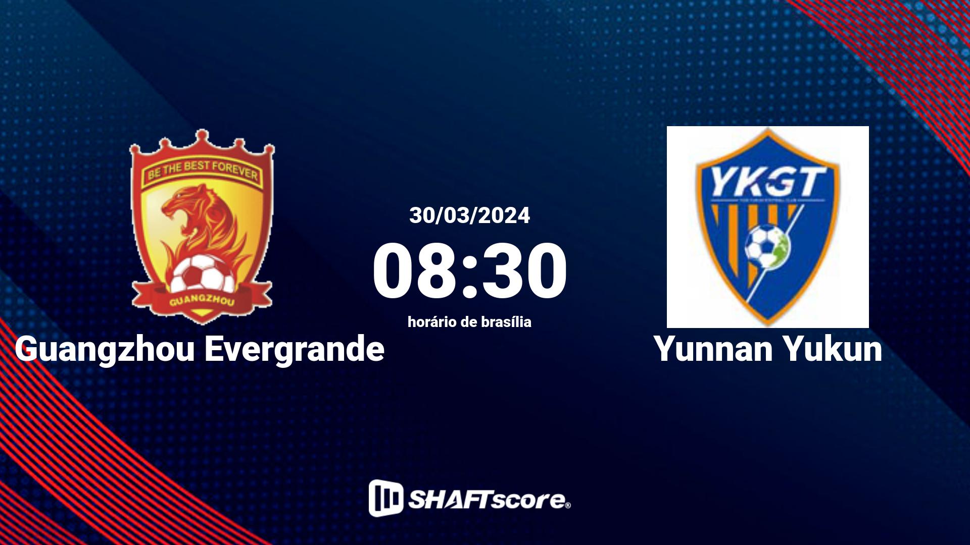 Estatísticas do jogo Guangzhou Evergrande vs Yunnan Yukun 30.03 08:30