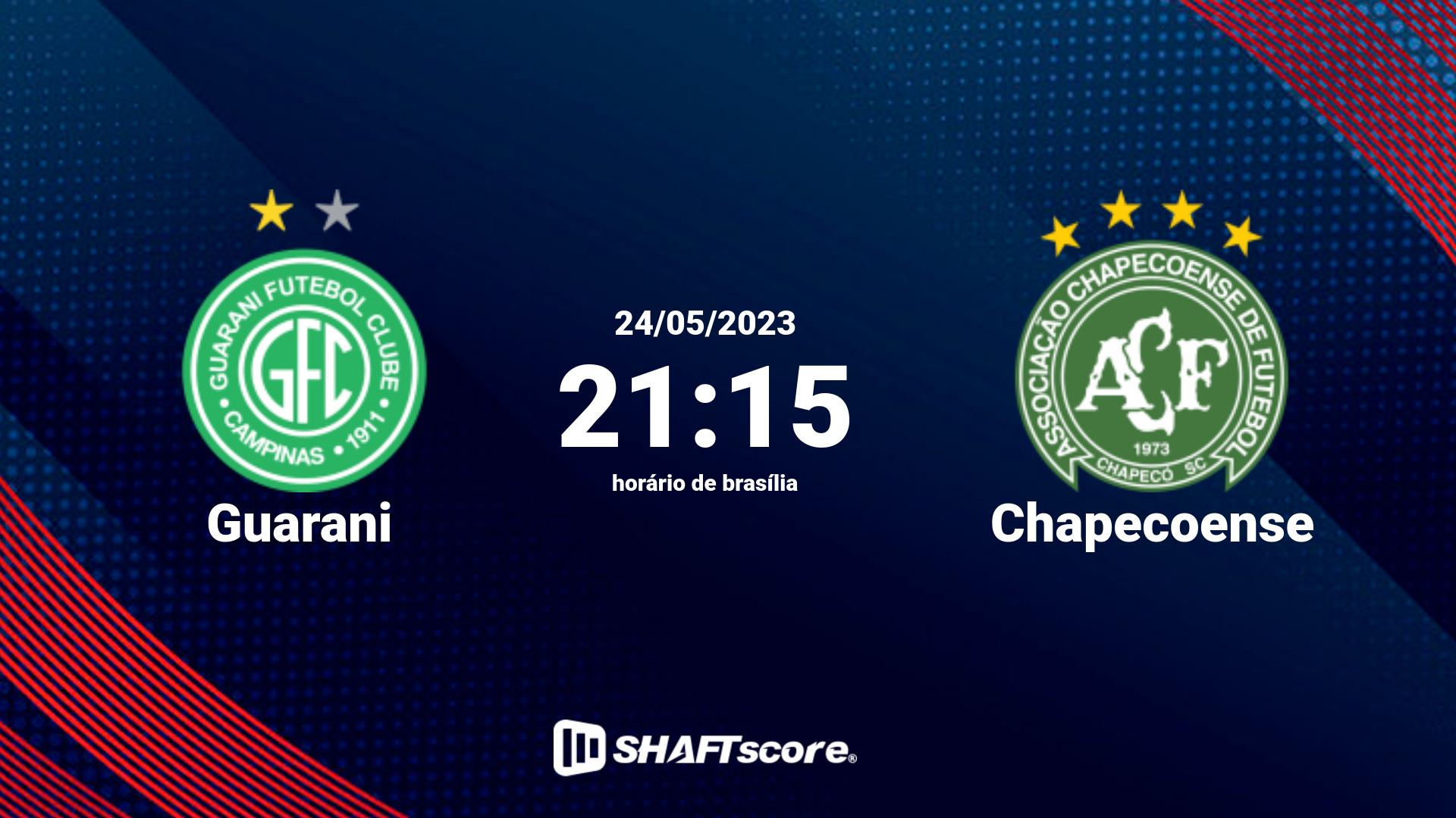 Estatísticas do jogo Guarani vs Chapecoense 24.05 21:15