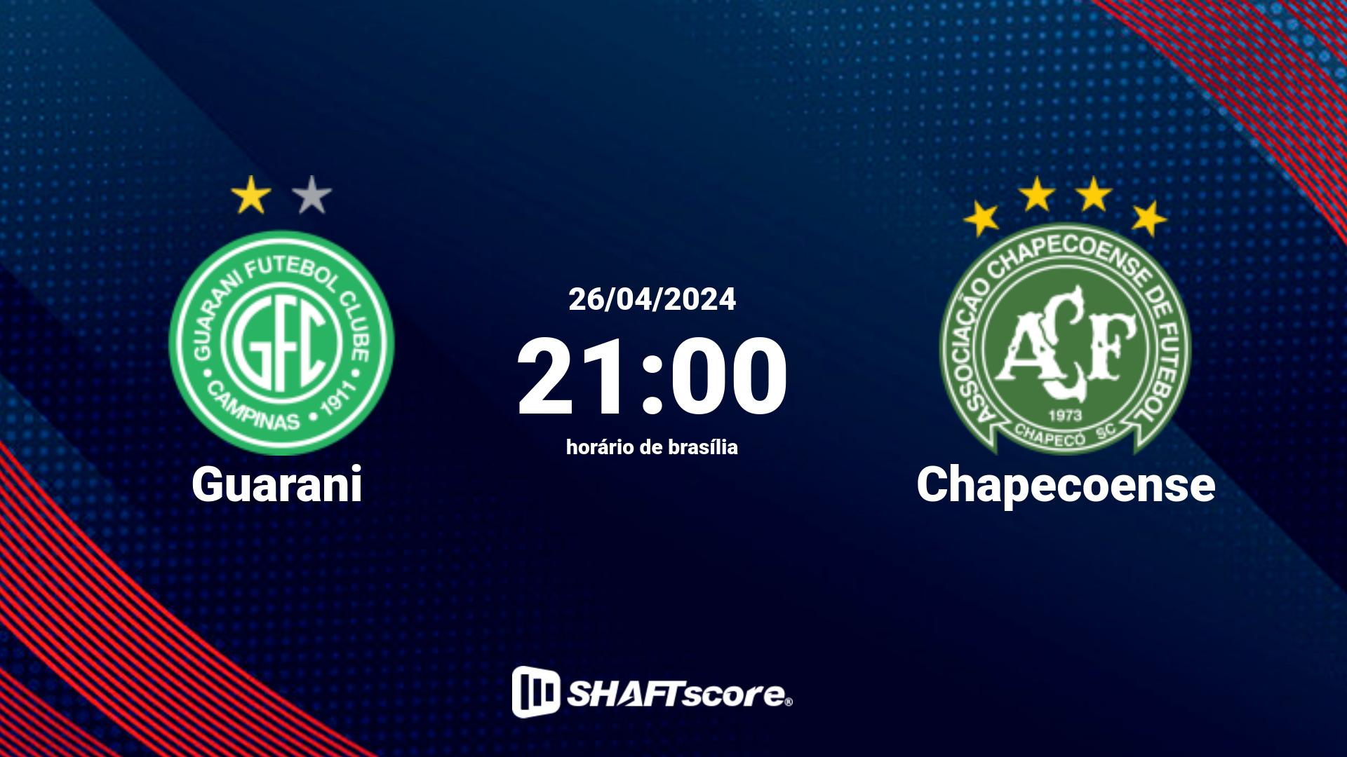 Estatísticas do jogo Guarani vs Chapecoense 26.04 21:00