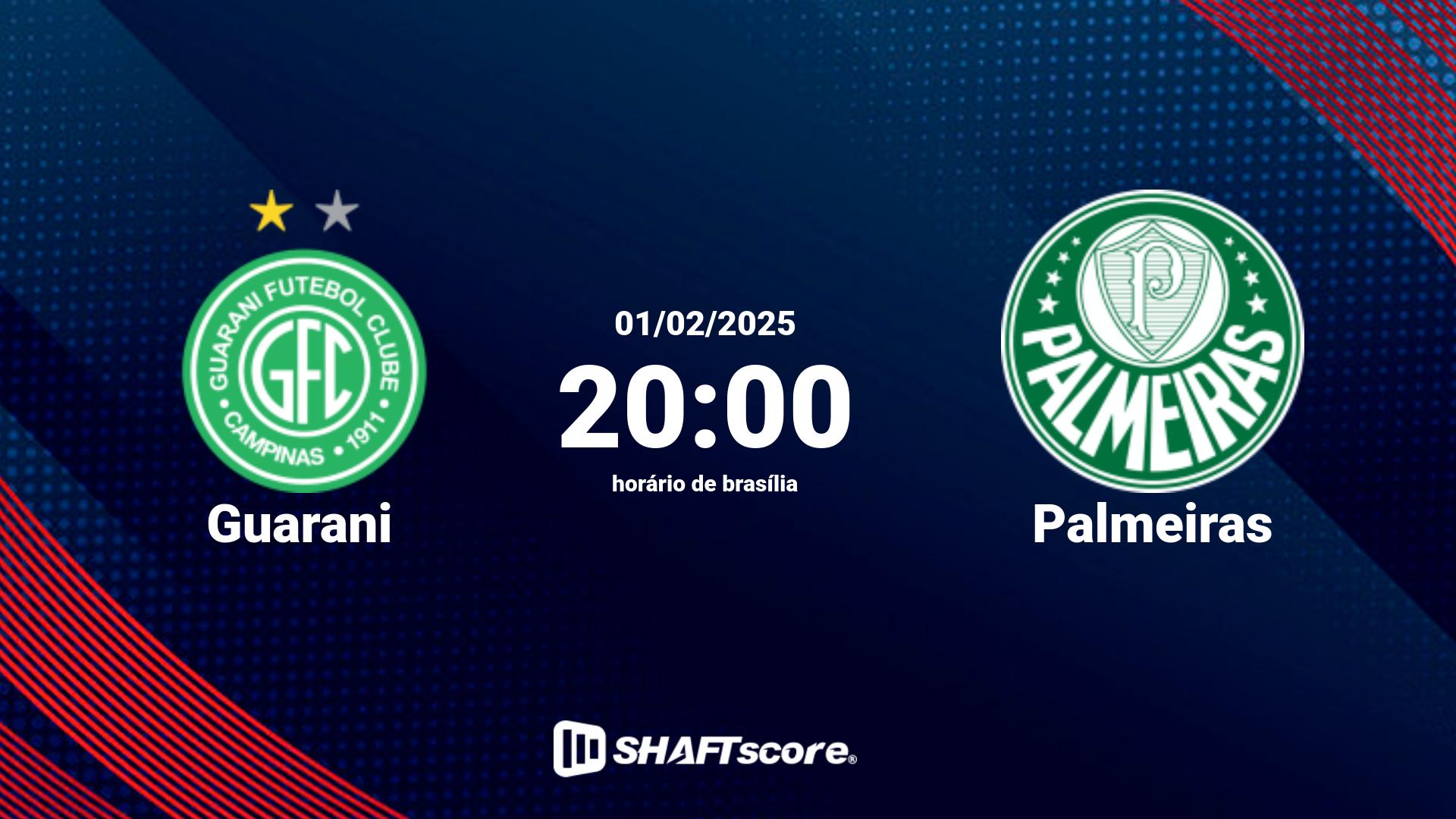 Estatísticas do jogo Guarani vs Palmeiras 01.02 20:00