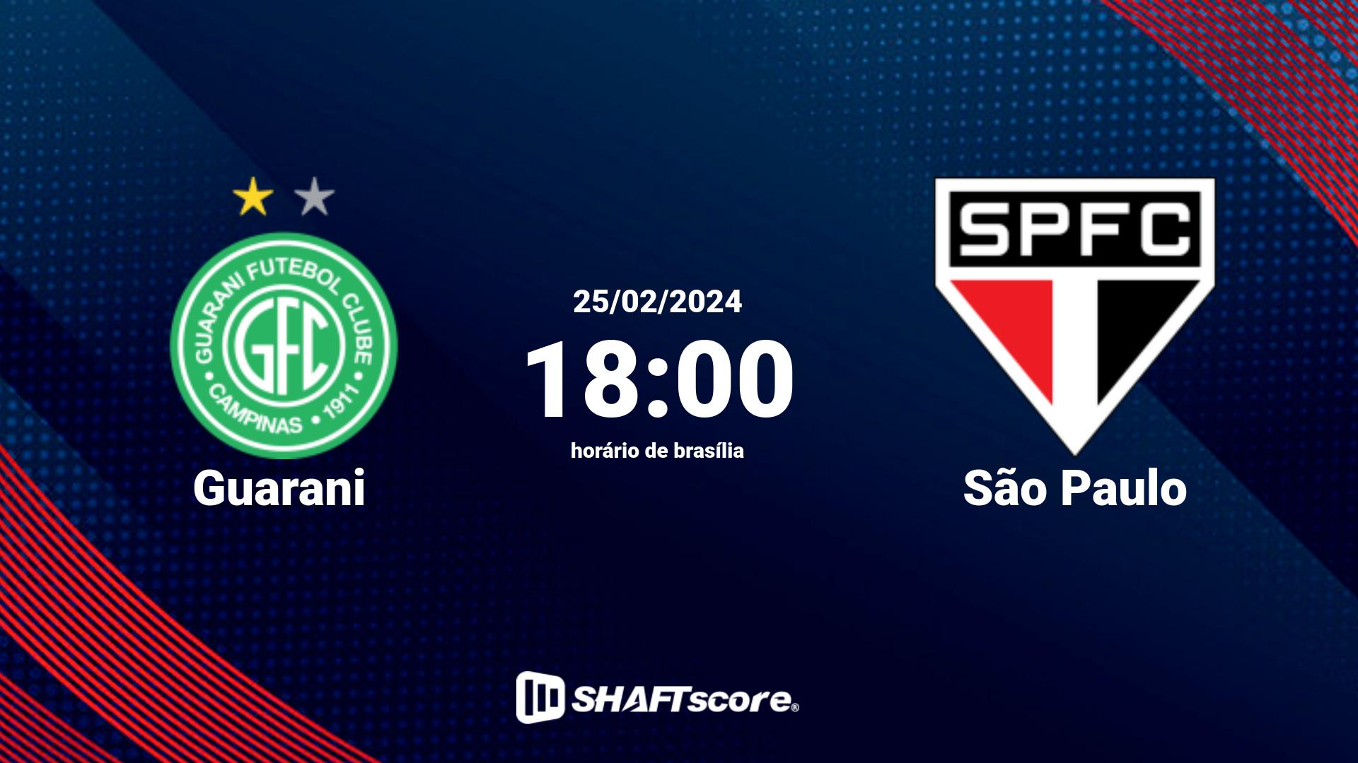 Estatísticas do jogo Guarani vs São Paulo 25.02 18:00