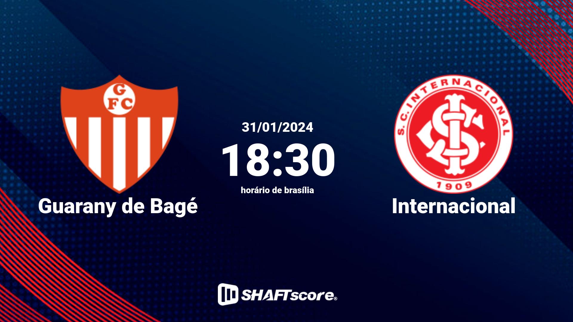 Estatísticas do jogo Guarany de Bagé vs Internacional 31.01 18:30