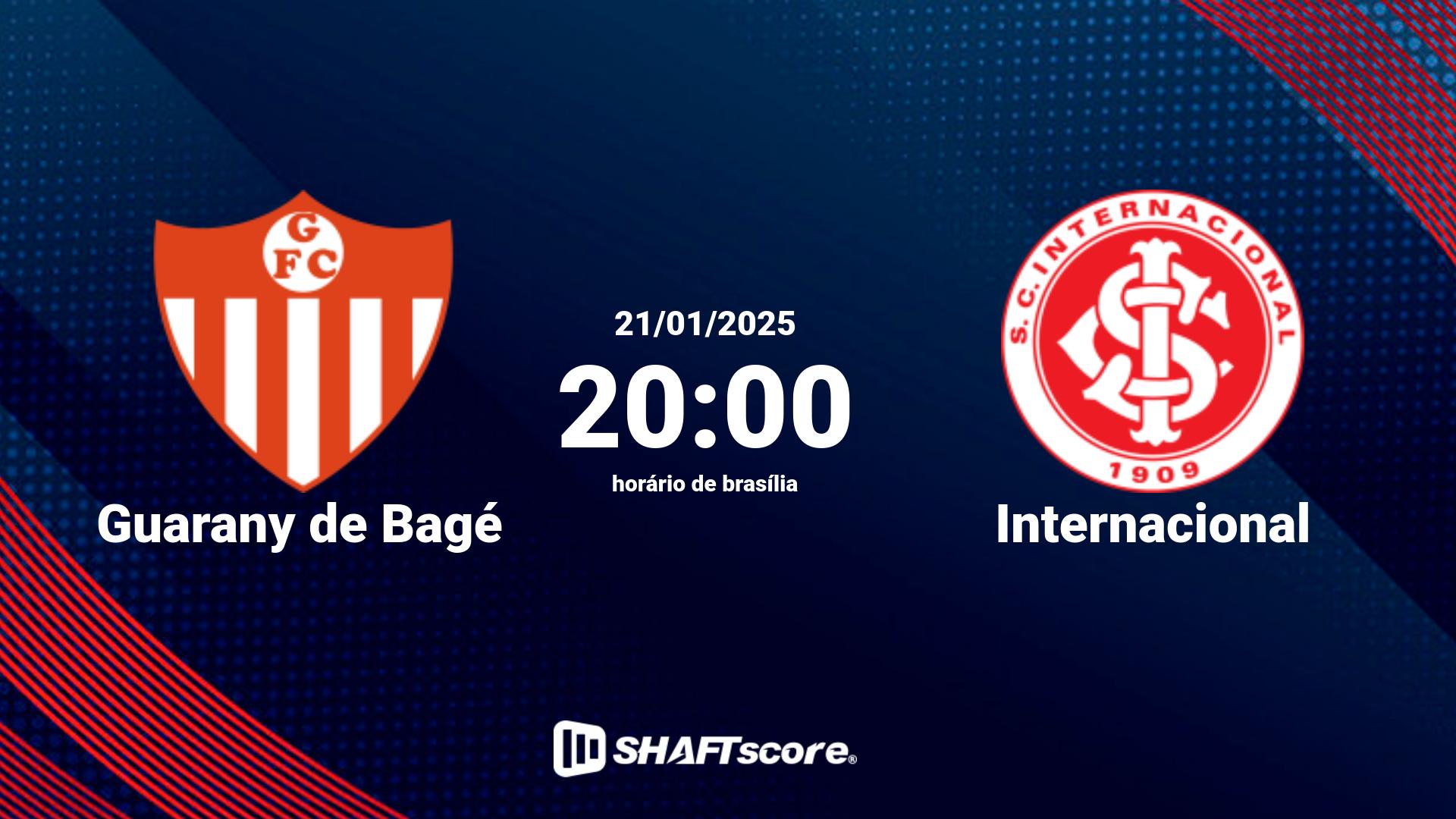 Estatísticas do jogo Guarany de Bagé vs Internacional 21.01 20:00