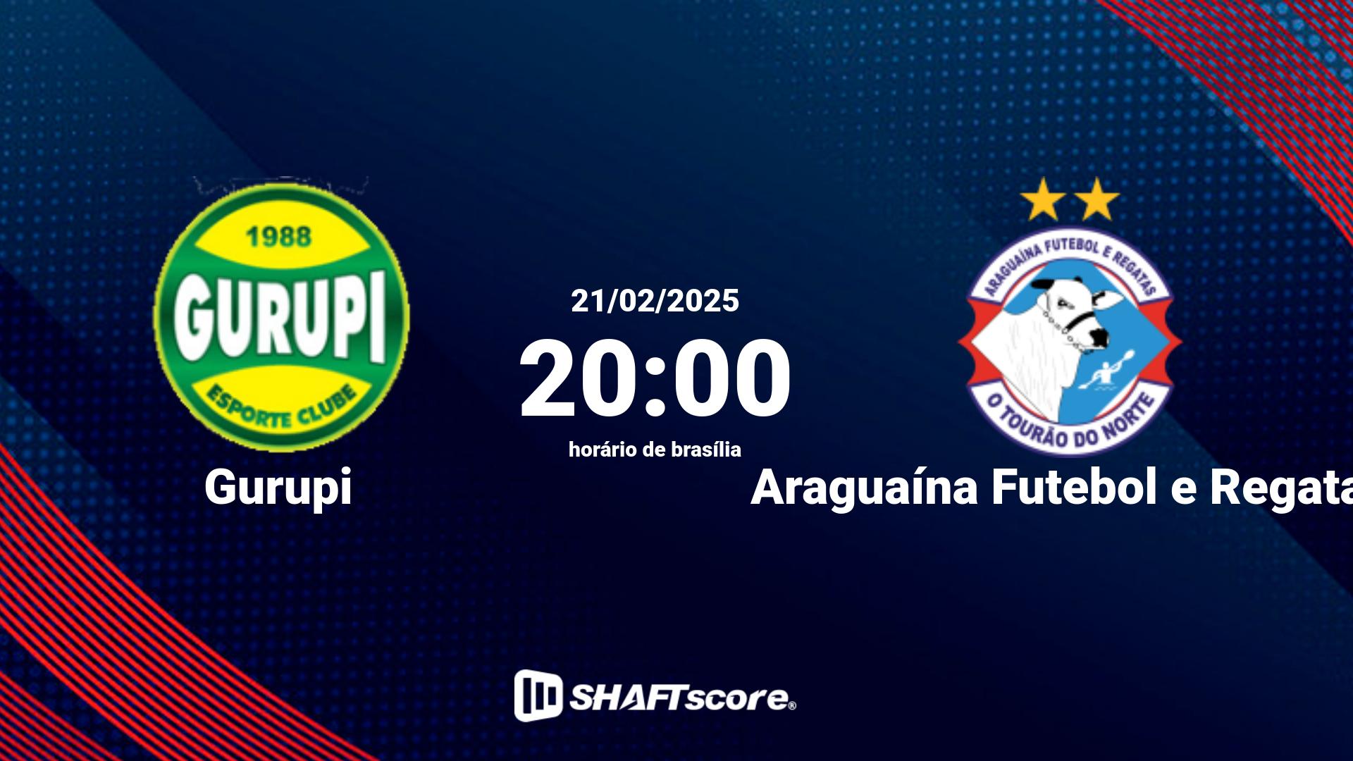 Estatísticas do jogo Gurupi vs Araguaína Futebol e Regatas 21.02 20:00