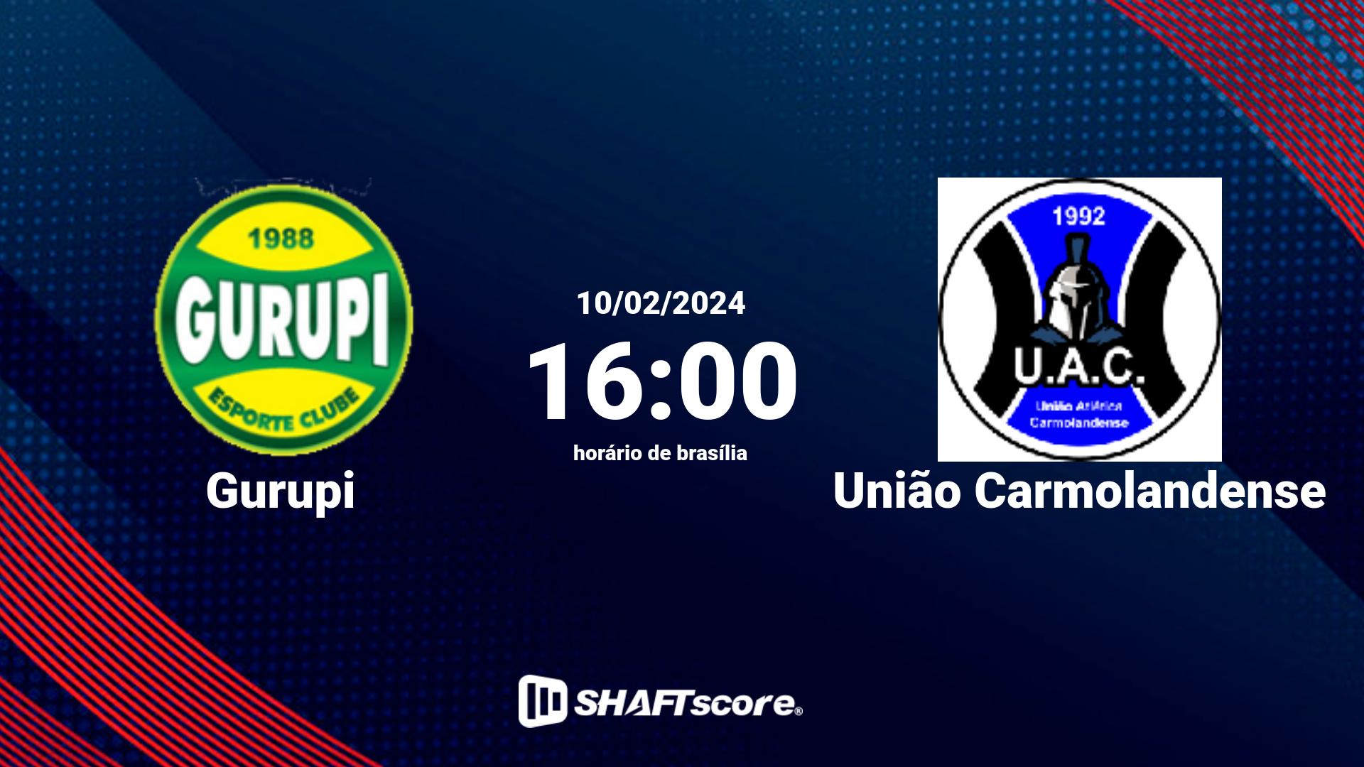 Estatísticas do jogo Gurupi vs União Carmolandense 10.02 16:00