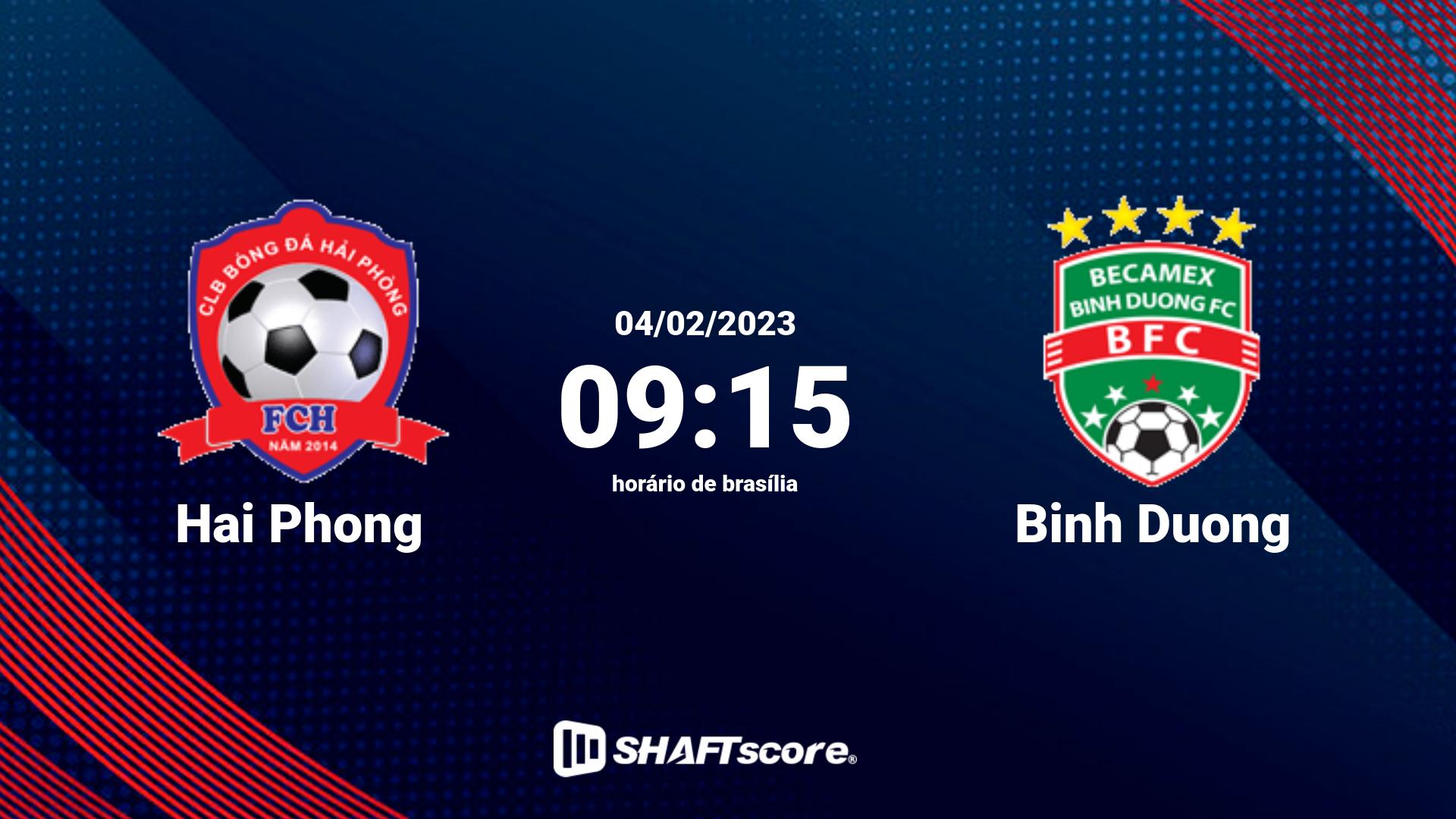 Estatísticas do jogo Hai Phong vs Binh Duong 04.02 09:15