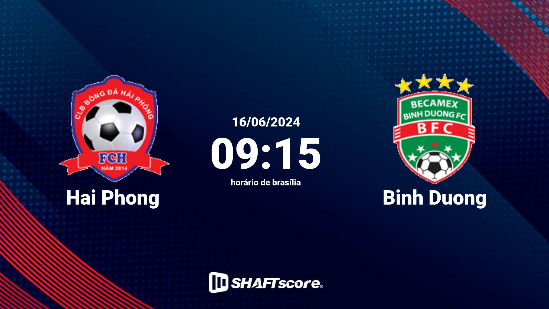 Estatísticas do jogo Hai Phong vs Binh Duong 16.06 09:15
