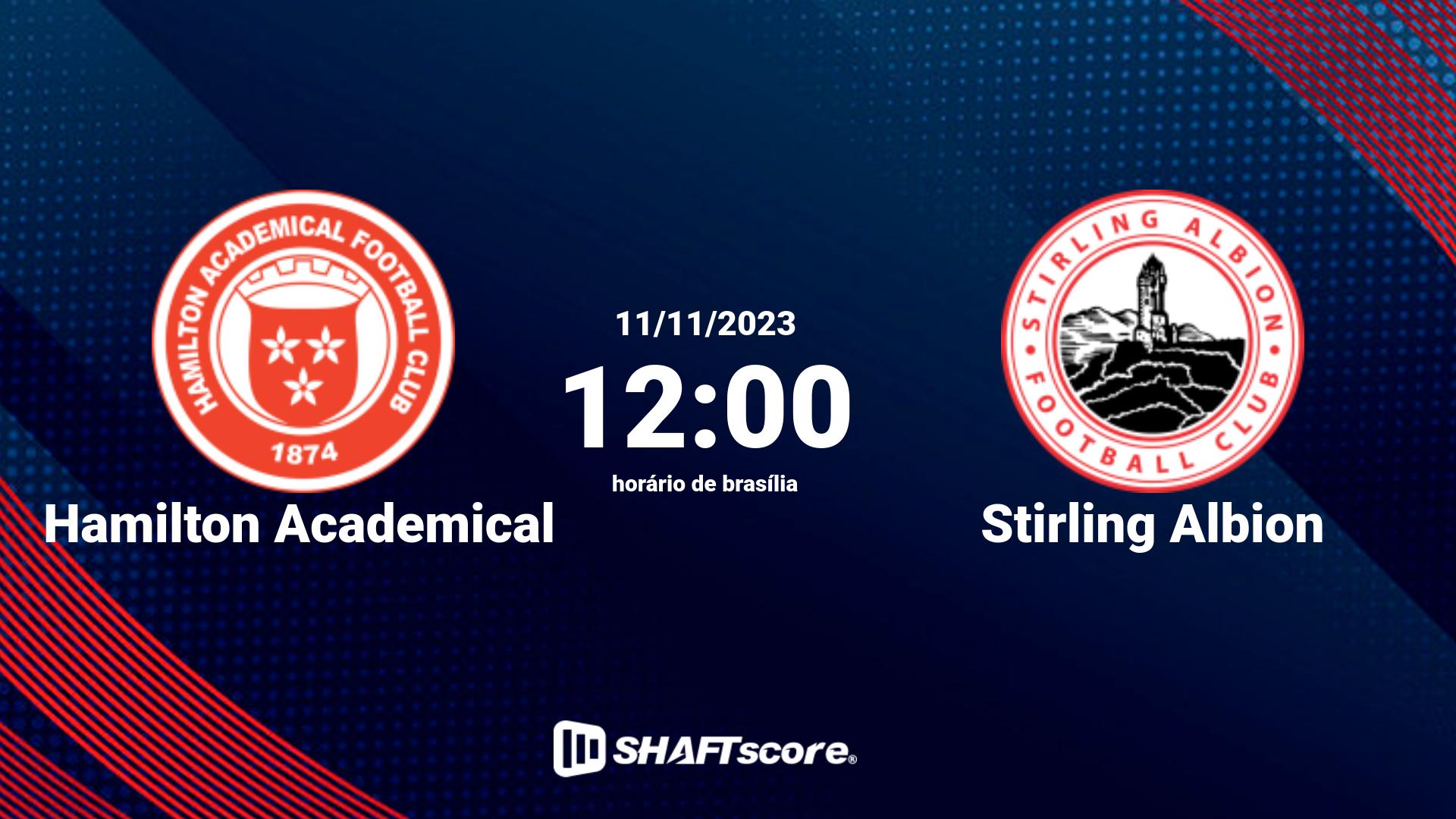 Estatísticas do jogo Hamilton Academical vs Stirling Albion 11.11 12:00