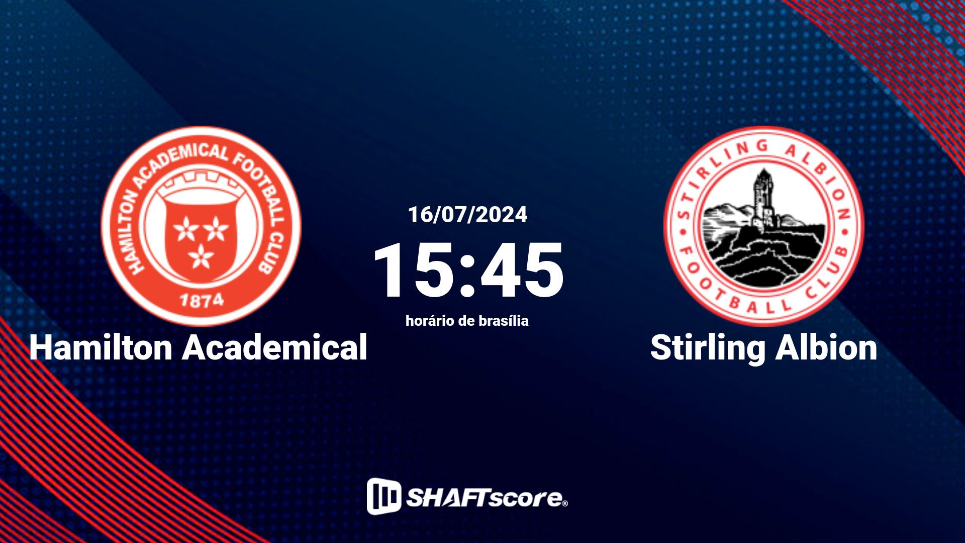 Estatísticas do jogo Hamilton Academical vs Stirling Albion 16.07 15:45