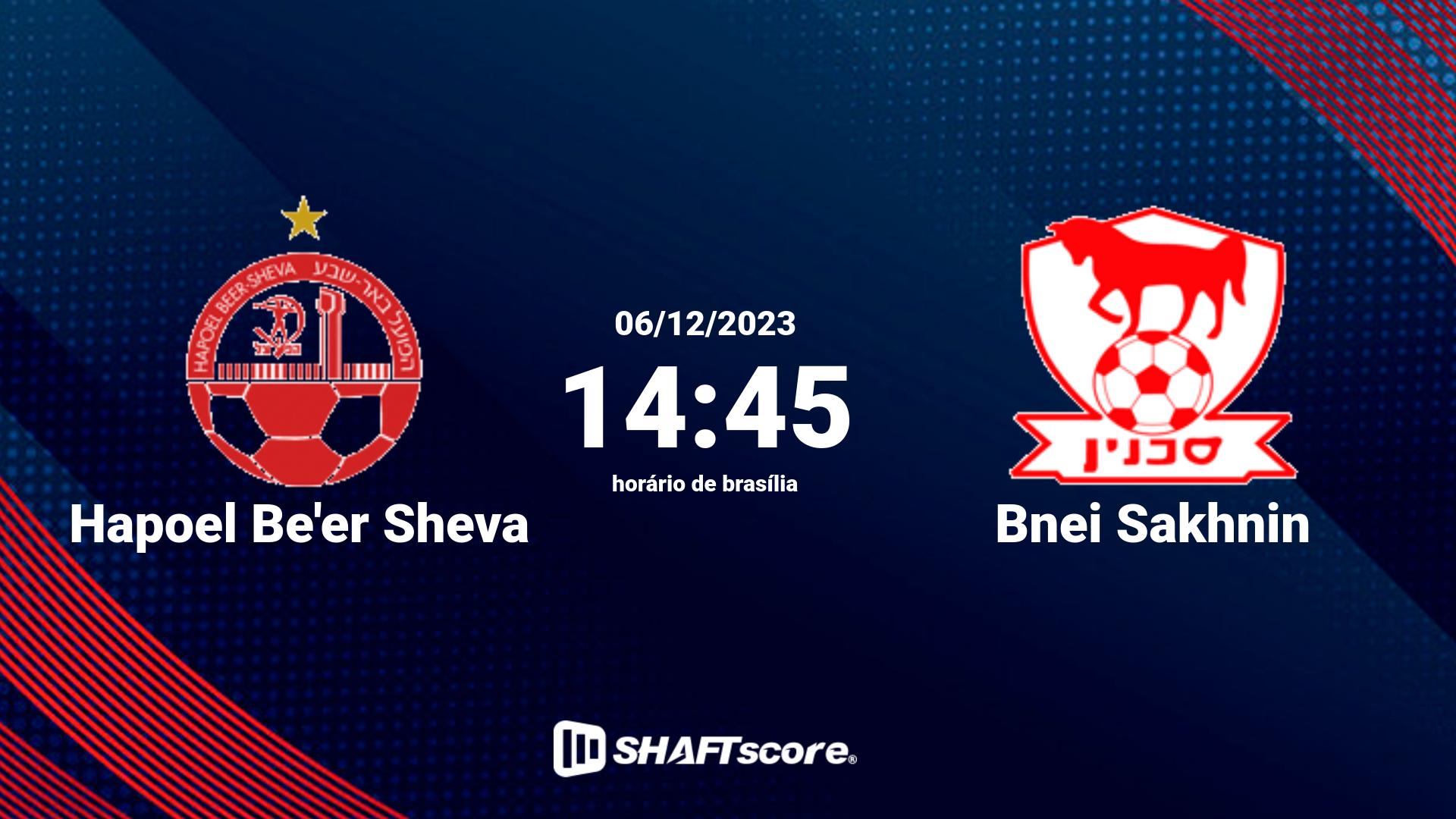 Estatísticas do jogo Hapoel Be'er Sheva vs Bnei Sakhnin 06.12 14:45