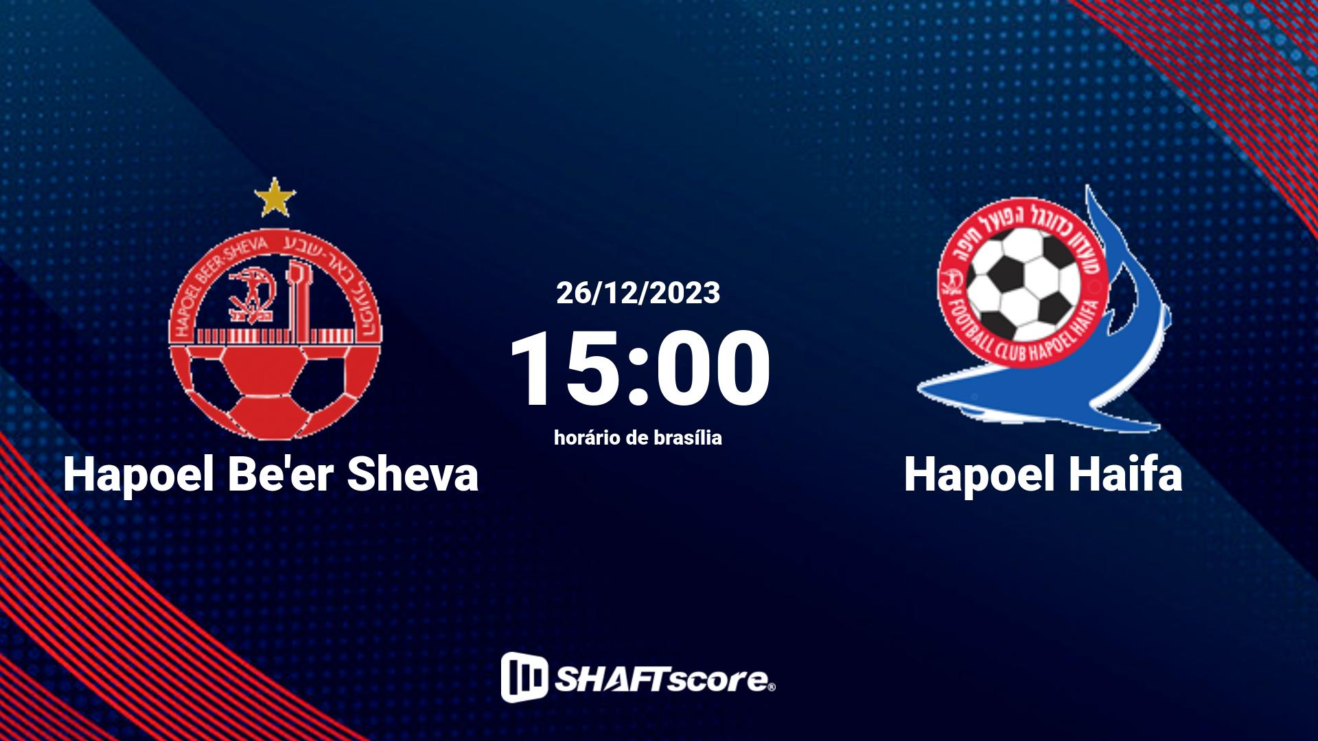 Estatísticas do jogo Hapoel Be'er Sheva vs Hapoel Haifa 26.12 15:00