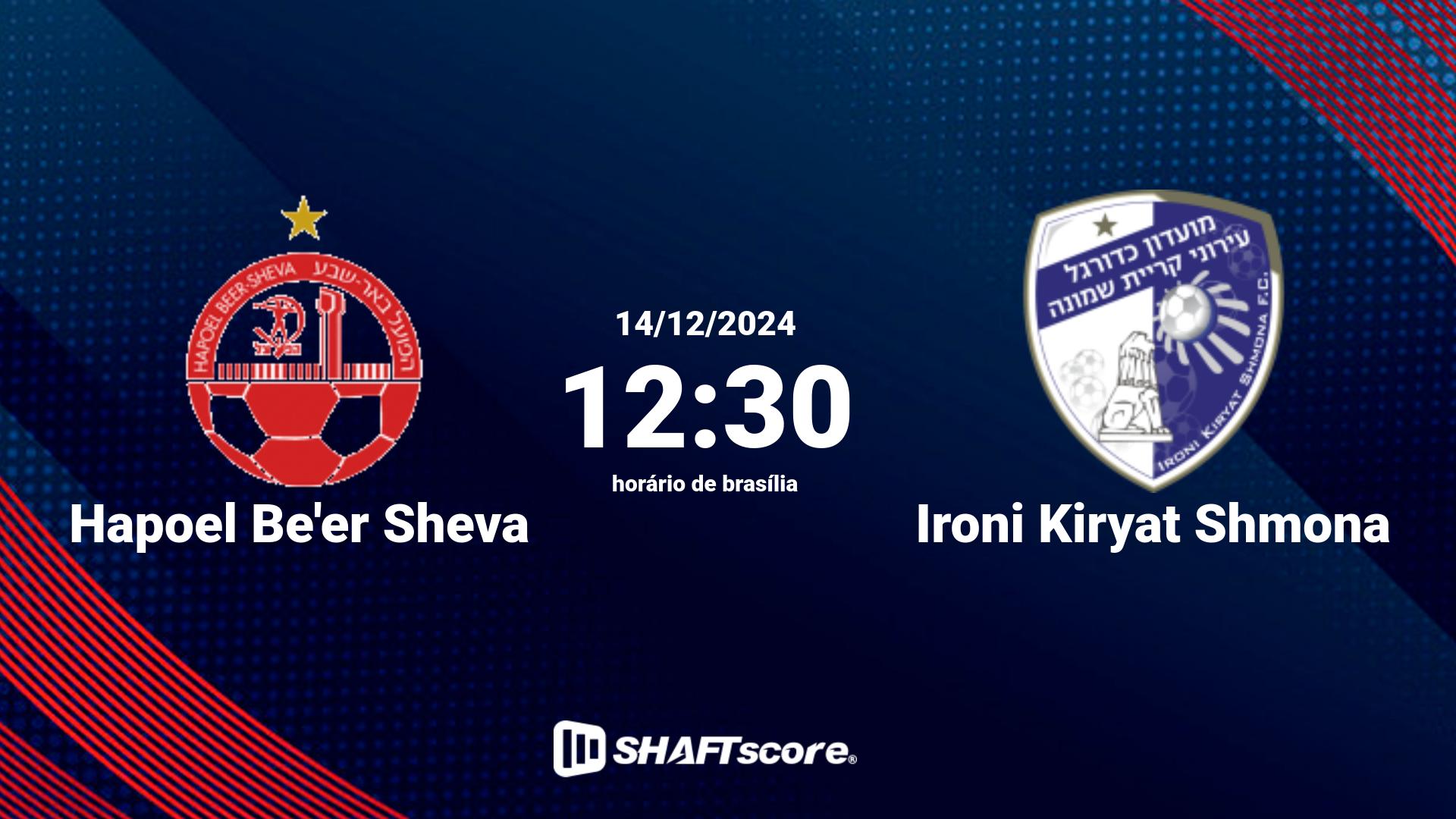 Estatísticas do jogo Hapoel Be'er Sheva vs Ironi Kiryat Shmona 14.12 12:30