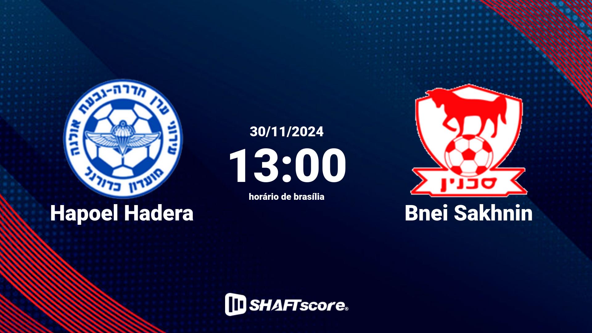 Estatísticas do jogo Hapoel Hadera vs Bnei Sakhnin 30.11 13:00