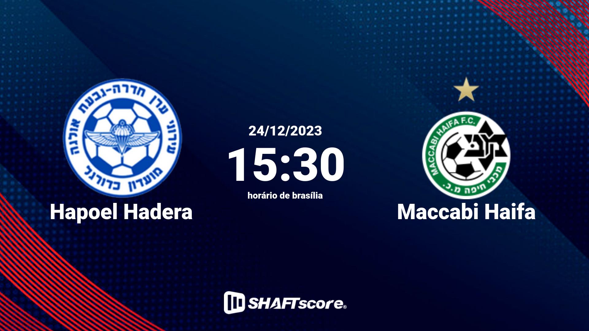 Estatísticas do jogo Hapoel Hadera vs Maccabi Haifa 24.12 15:30