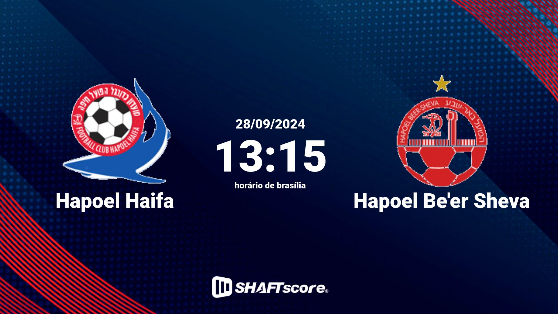 Estatísticas do jogo Hapoel Haifa vs Hapoel Be'er Sheva 28.09 13:15