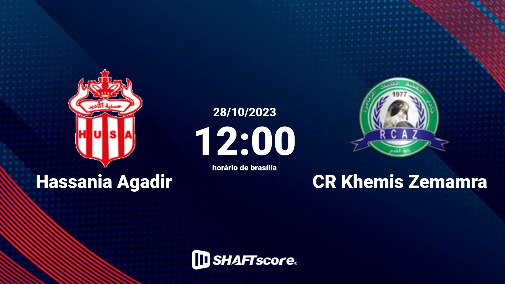 Estatísticas do jogo Hassania Agadir vs CR Khemis Zemamra 28.10 12:00