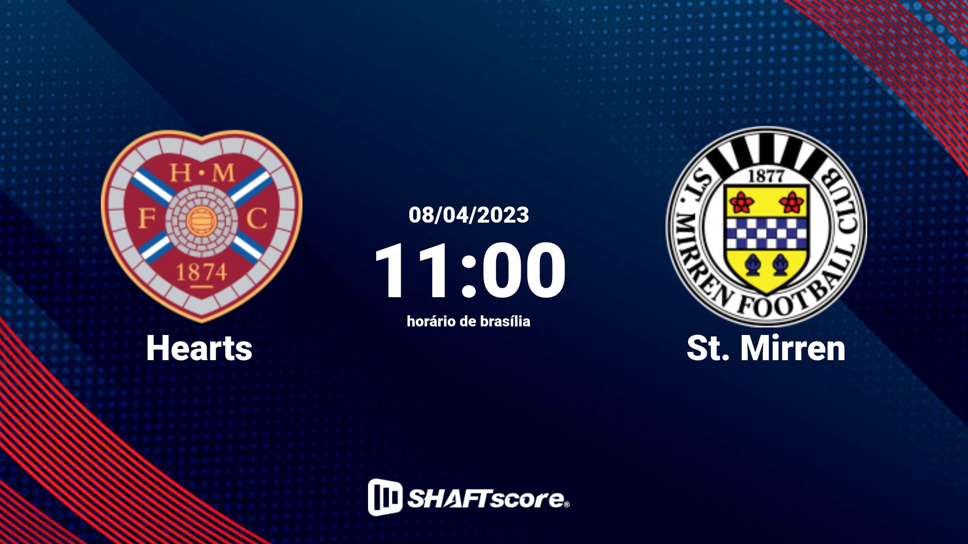 Estatísticas do jogo Hearts vs St. Mirren 08.04 11:00