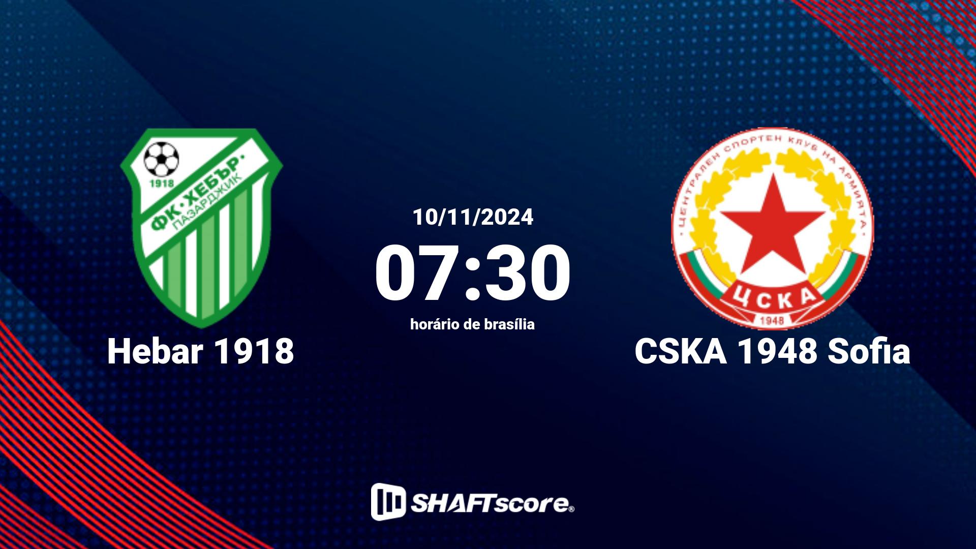 Estatísticas do jogo Hebar 1918 vs CSKA 1948 Sofia 10.11 07:30