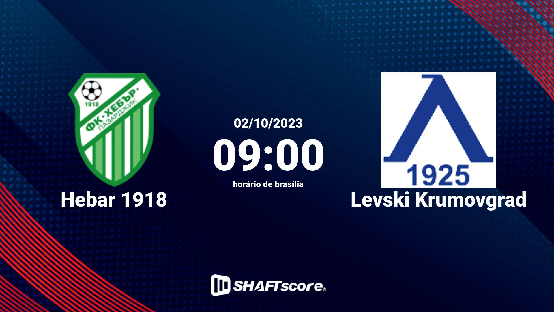 Estatísticas do jogo Hebar 1918 vs Levski Krumovgrad 02.10 09:00