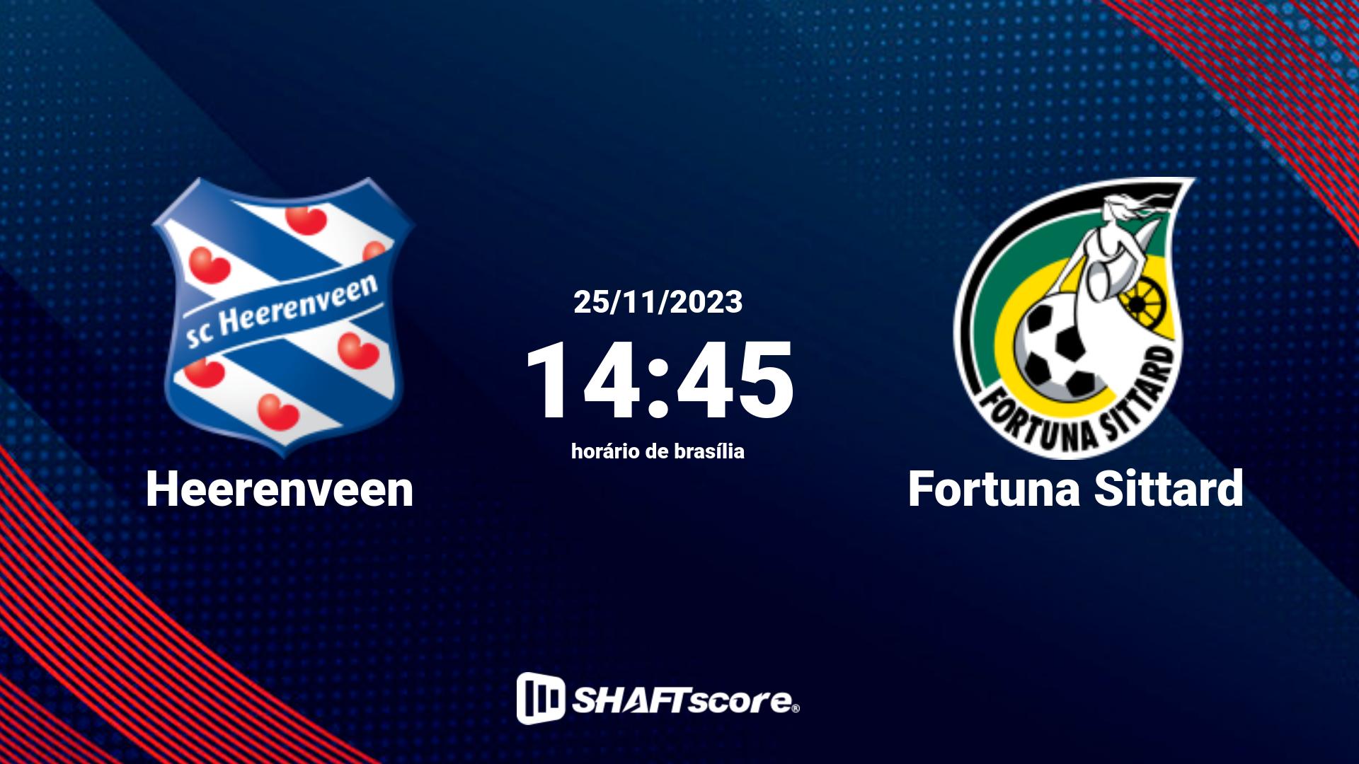 Estatísticas do jogo Heerenveen vs Fortuna Sittard 25.11 14:45