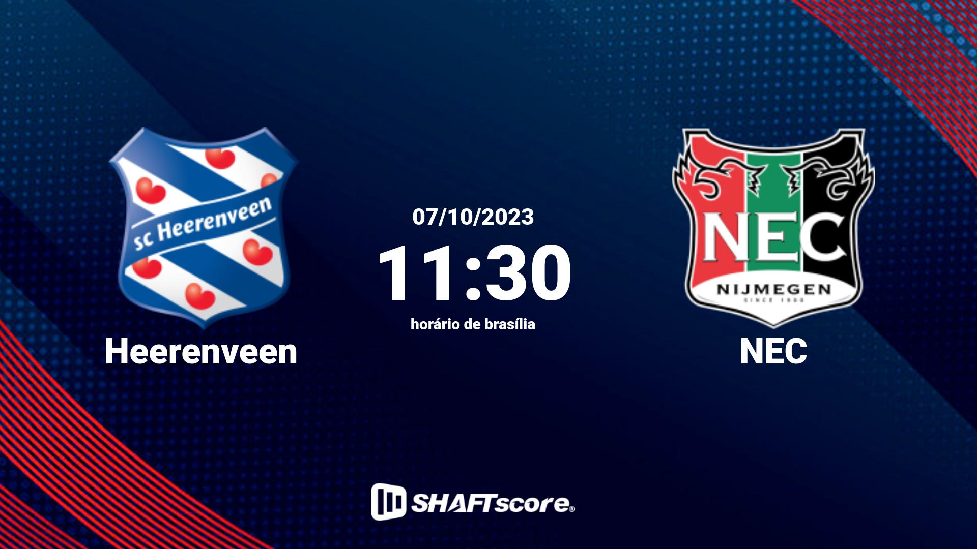 Estatísticas do jogo Heerenveen vs NEC 07.10 11:30