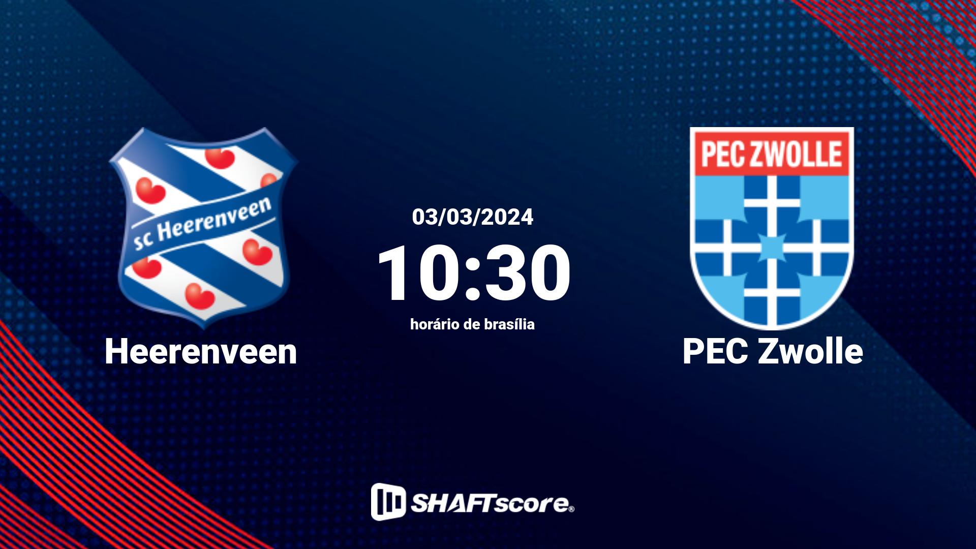 Estatísticas do jogo Heerenveen vs PEC Zwolle 03.03 10:30